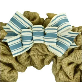 Farmhouse Cornflower Light Blue Ivory Off White Stripe Add On Wreath Bow - Wreath Embellishment for Already Made Wreath