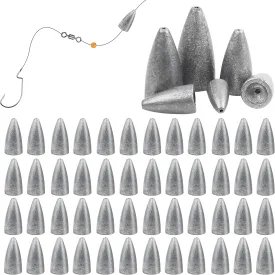 Fishing Weights Sinkers, 50pcs Bullet Fishing Sinkers Worm Weights Slip Sinkers Sliding Fishing Weights for Bass Fishing Pitching and Flipping Texas Rigs Saltwater Freshwater Fishing Tackle
