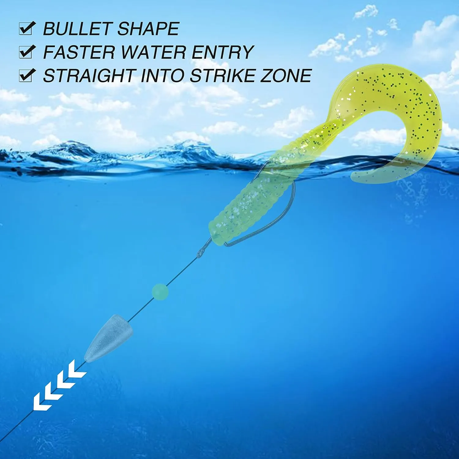 Fishing Weights Sinkers, 50pcs Bullet Fishing Sinkers Worm Weights Slip Sinkers Sliding Fishing Weights for Bass Fishing Pitching and Flipping Texas Rigs Saltwater Freshwater Fishing Tackle
