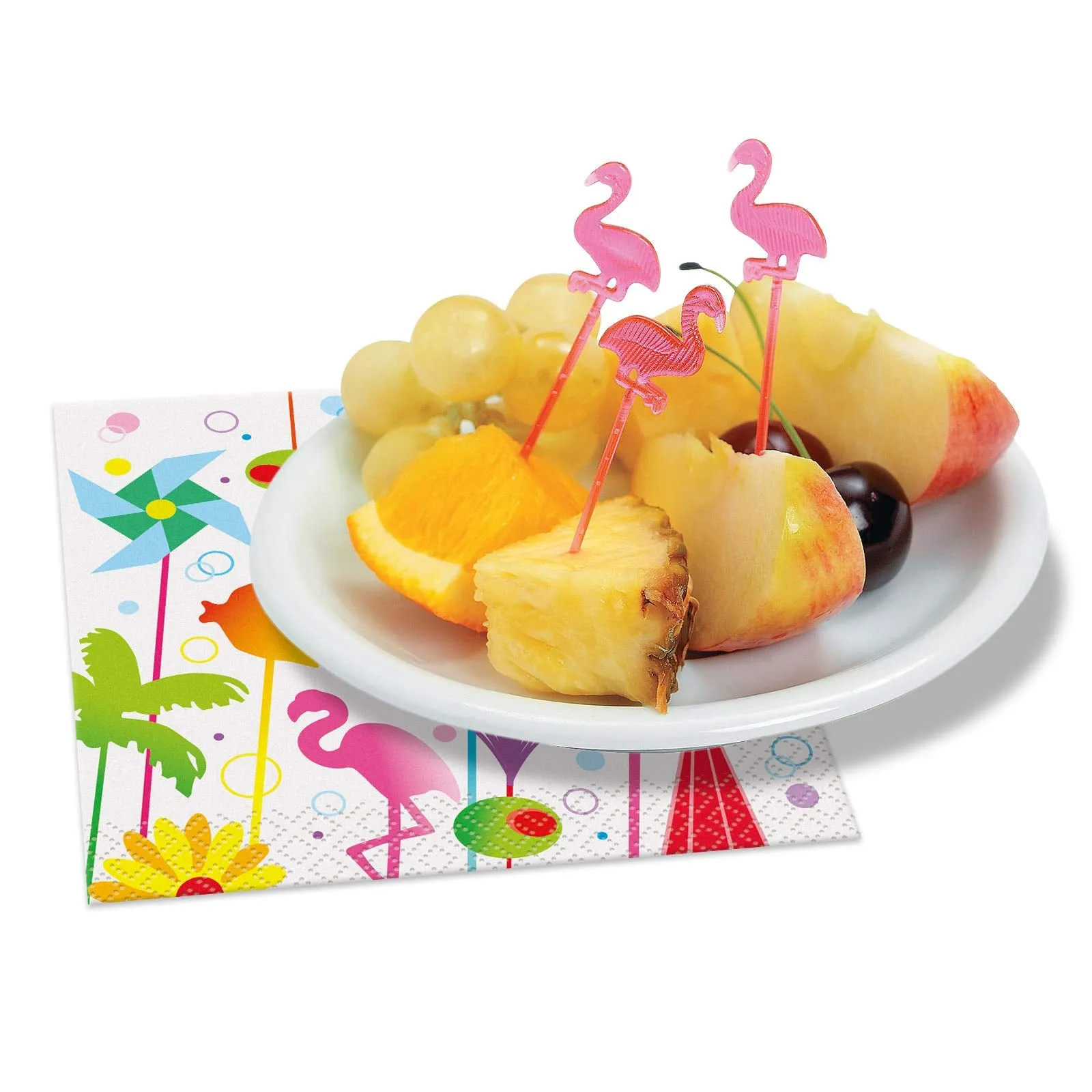 Flamingo Party Accessories - Plastic Food Picks and Summer Cocktail Beverage Napkins for 32 Guests