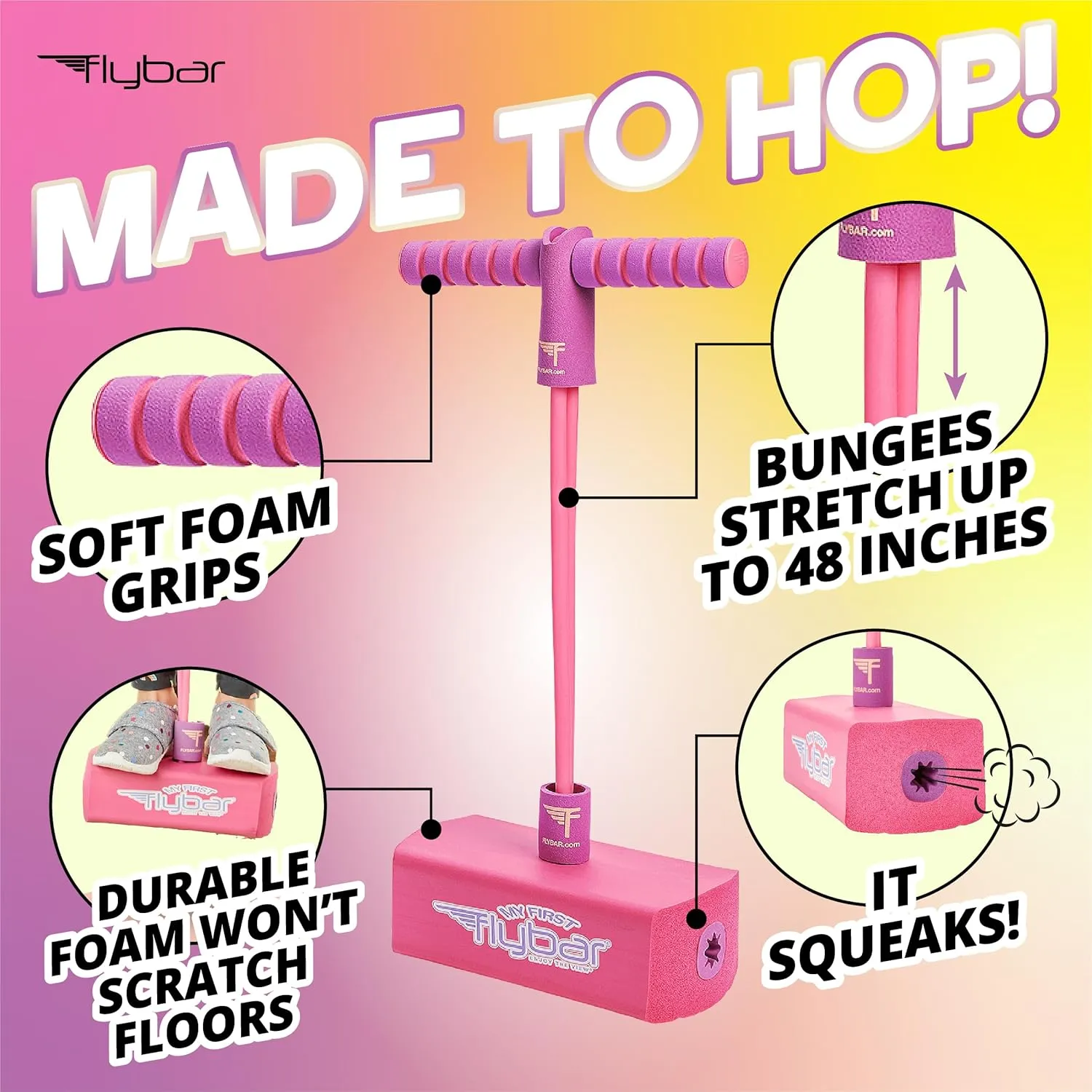 Flybar My First Foam Pogo Jumper for Kids Fun and Safe Pogo Stick for Toddlers, Durable Foam and Bungee Jumper for Ages 3 and up, Supports up to 250lbs