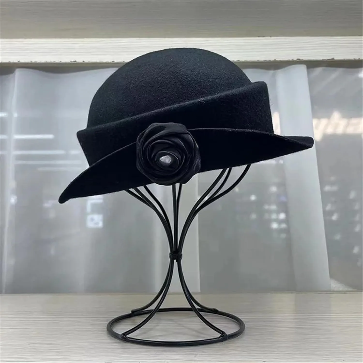 French Australian Wool Felt Hat Flower Hat Women Elegant Banquet Top Hat