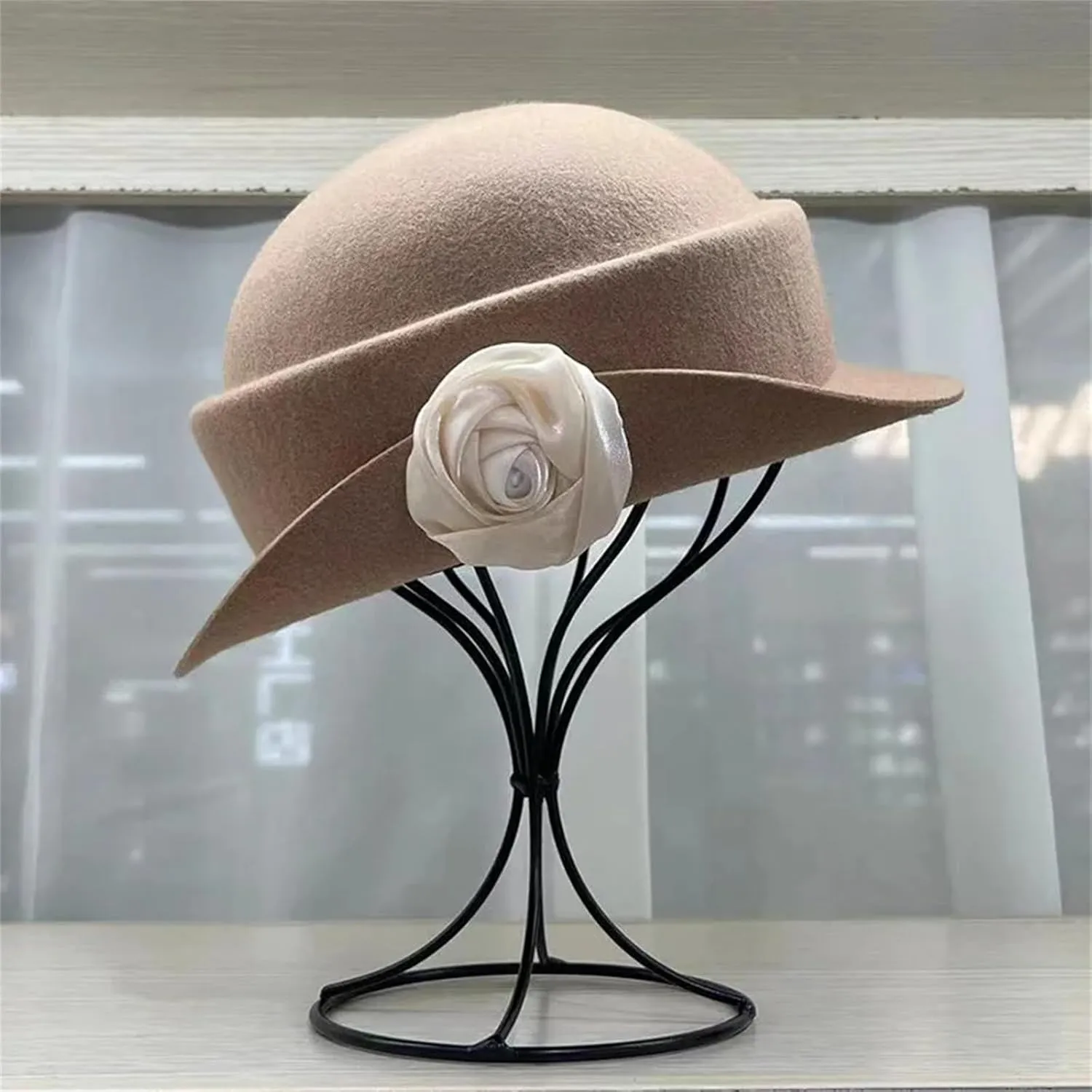 French Australian Wool Felt Hat Flower Hat Women Elegant Banquet Top Hat
