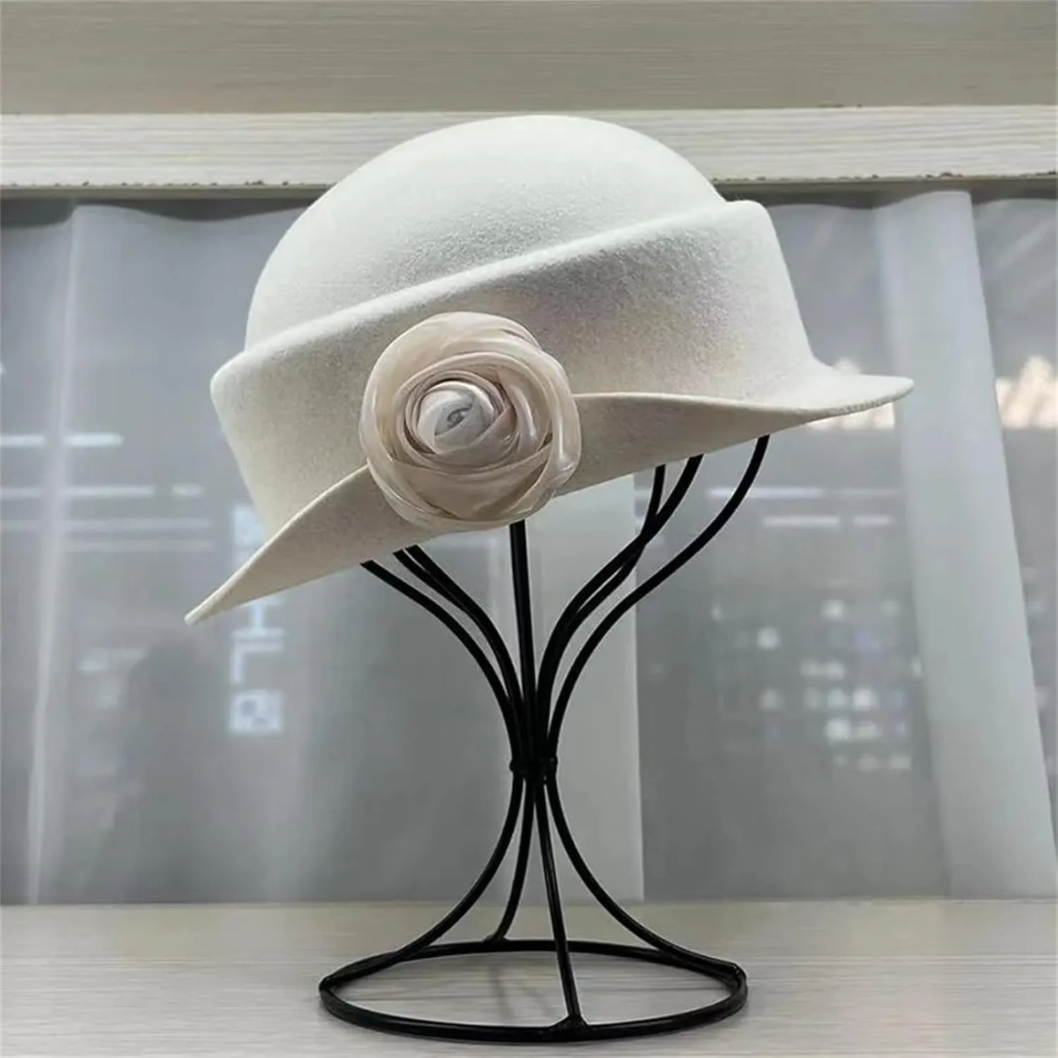 French Australian Wool Felt Hat Flower Hat Women Elegant Banquet Top Hat