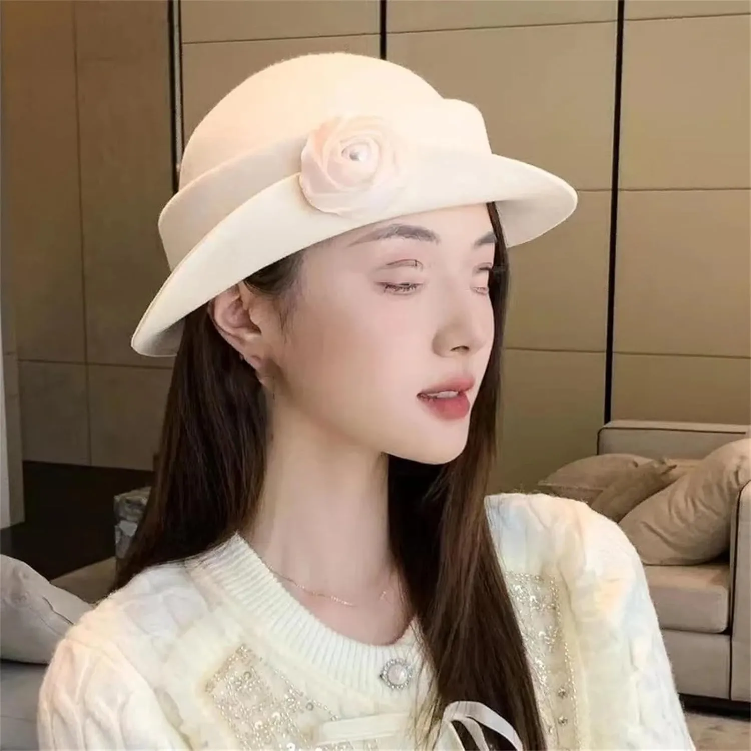 French Australian Wool Felt Hat Flower Hat Women Elegant Banquet Top Hat