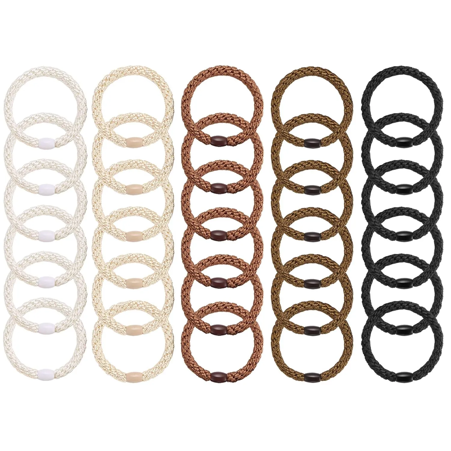 Hair Ties for Women Girls, Funtopia 30 Pcs Elastics Hair Bands Ponytail Holders for Thick Hair, No Damage No Crease Hair Elastics (Black/Brown/White/Beige/Coffee)