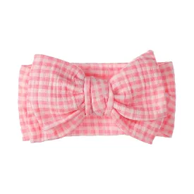 Handmade Baby Bow with Knotted Double Bows Stretchy Soft Cotton Infant Headwrap Comfortable Hair Accessories for Newborn,Toddler,Kids (Pink Plaid)