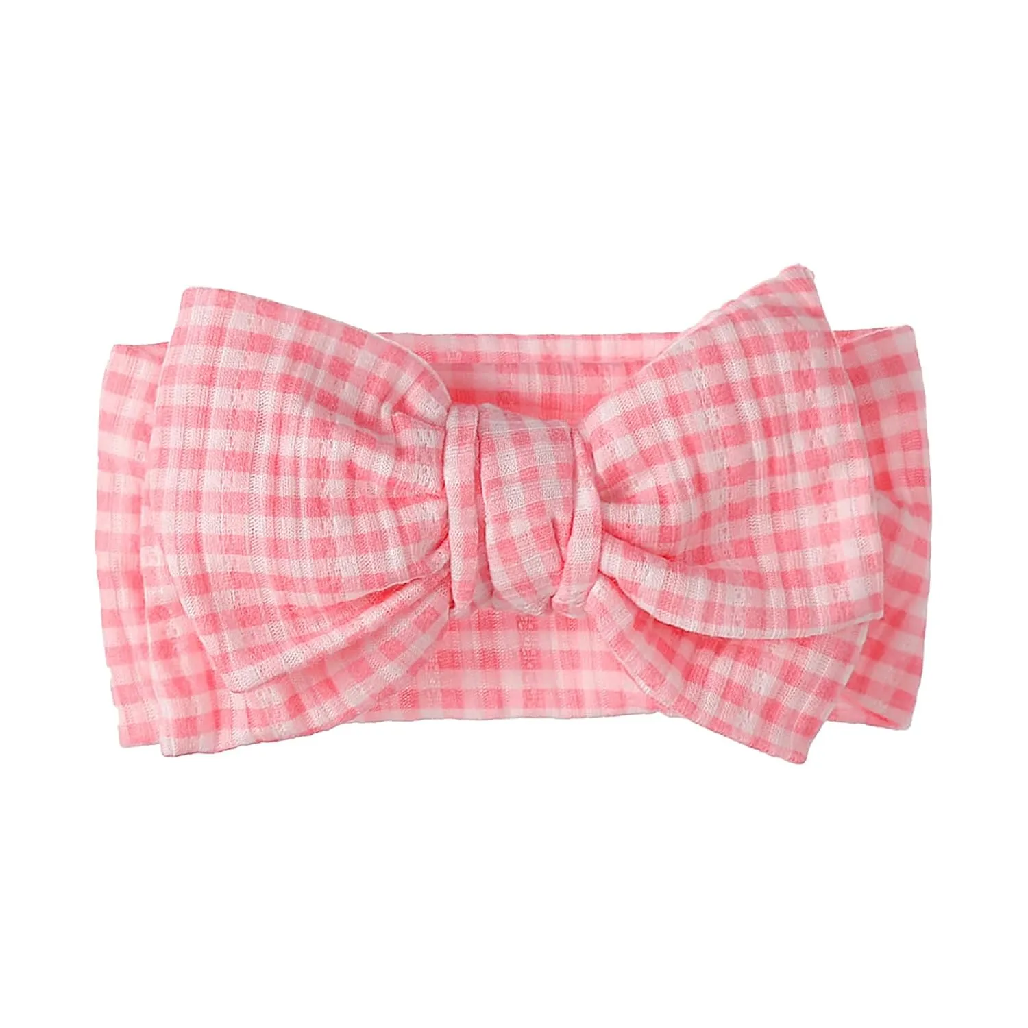 Handmade Baby Bow with Knotted Double Bows Stretchy Soft Cotton Infant Headwrap Comfortable Hair Accessories for Newborn,Toddler,Kids (Pink Plaid)