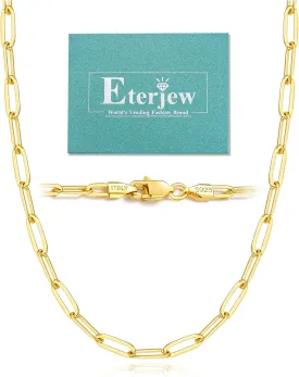 Italy 5mm Solid 18K Gold Over 925 Sterling Silver Paperclip Chain Necklace for Women, Women's Chain Necklace for Women, Shiny & Sturdy & Not Easy to Fade & Comfortable 16 18 20 22 24 26 Inch