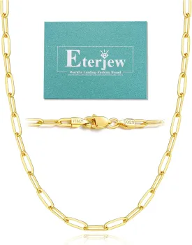 Italy Solid 18K Gold Over 925 Sterling Silver Paperclip Chain Necklace for Women, 3/4mm Women's Chain Necklace, World's Top Craftsmanship Necklace for Women 16 18 20 22 24 26 Inch