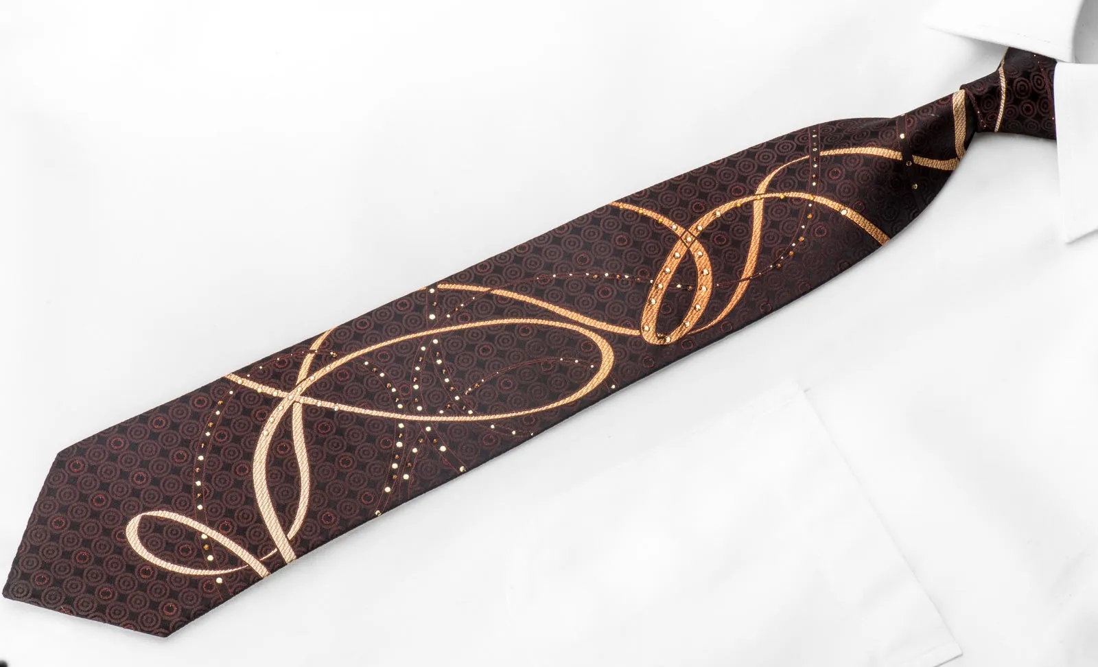 Jack Taylor Men's Crystal Tie Orange Scrolls On Brown Black With Sparkles