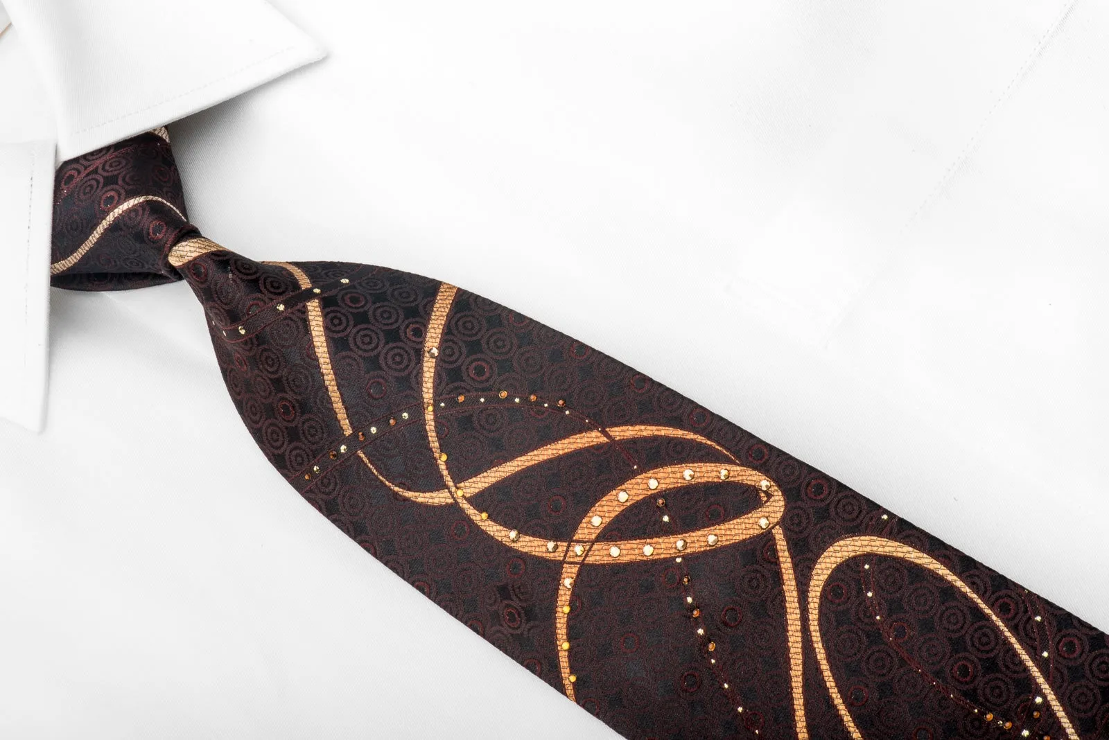 Jack Taylor Men's Crystal Tie Orange Scrolls On Brown Black With Sparkles