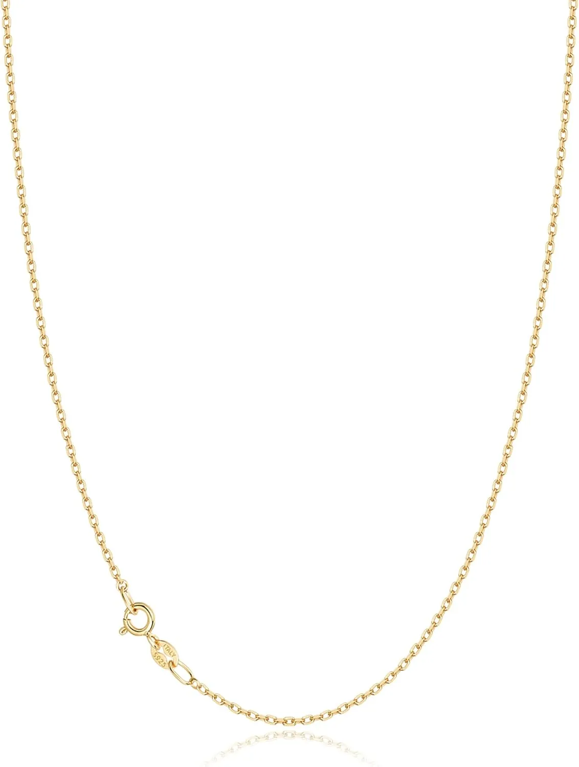 Jewlpire Solid 18k Gold Over 925 Sterling Silver Chain Necklace for Women, 1mm Cable Chain Necklace Sturdy & Shiny Women's Chain Necklaces 14/16/17/18/20/22/24 Inch