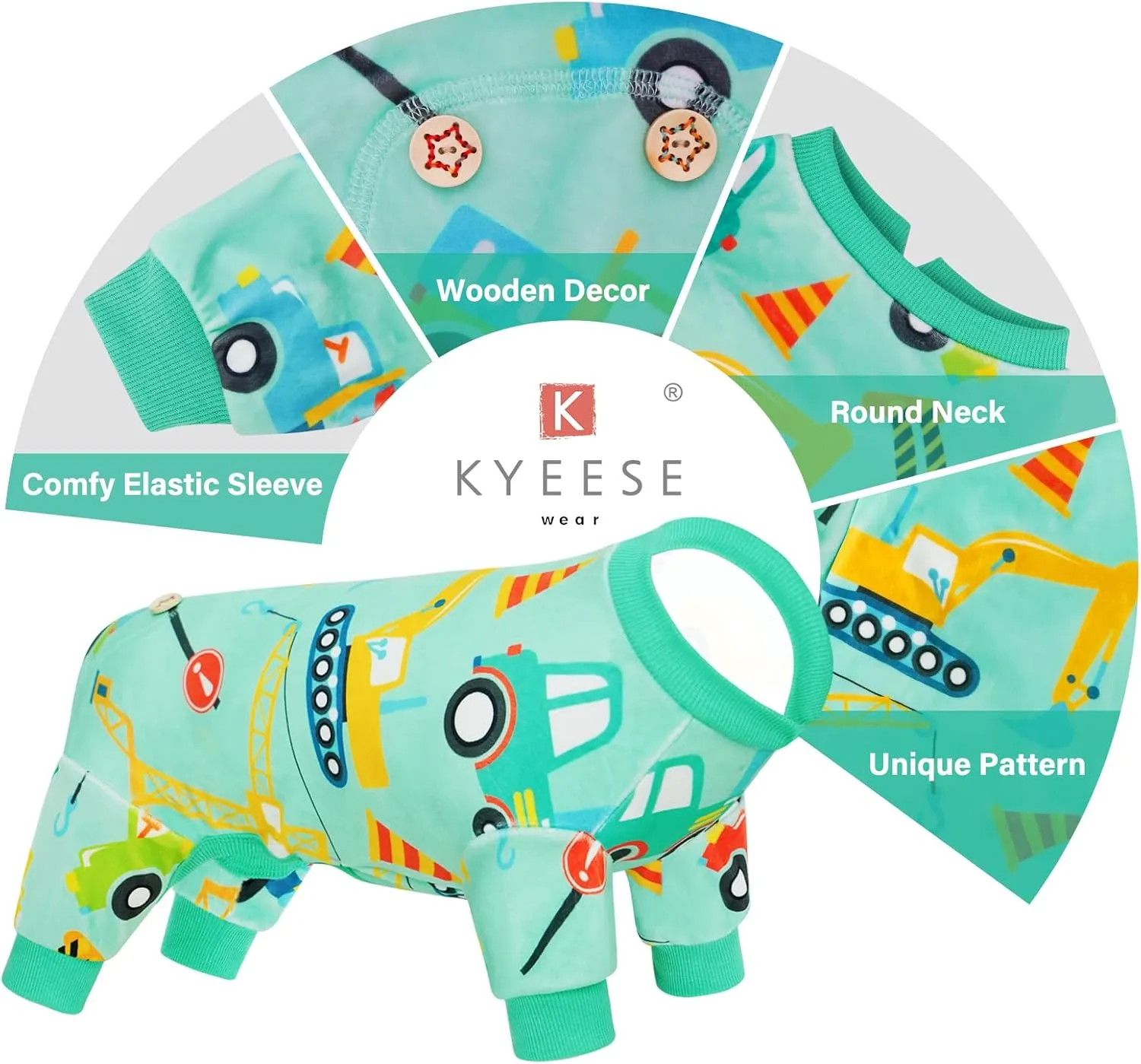 KYEESE Dog Pajamas Velvet Dog Pajamas Small Sized Dogs Soft Dogs Clothes Pjs with Construction Vehicles Pattern Stretchy Pet Jammies Coat Comfy Pet Onesie Costume, X-Large