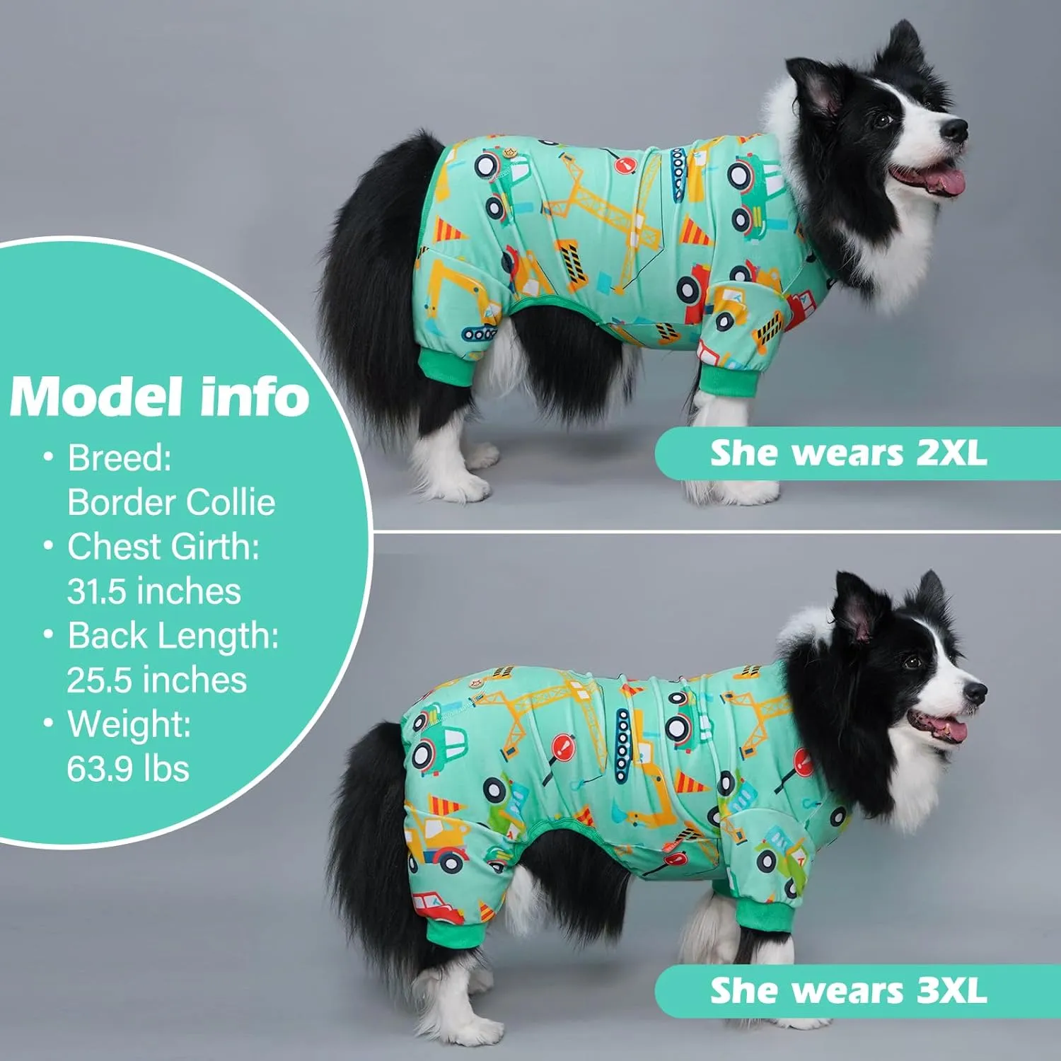 KYEESE Dog Pajamas Velvet Dog Pajamas Small Sized Dogs Soft Dogs Clothes Pjs with Construction Vehicles Pattern Stretchy Pet Jammies Coat Comfy Pet Onesie Costume, X-Large