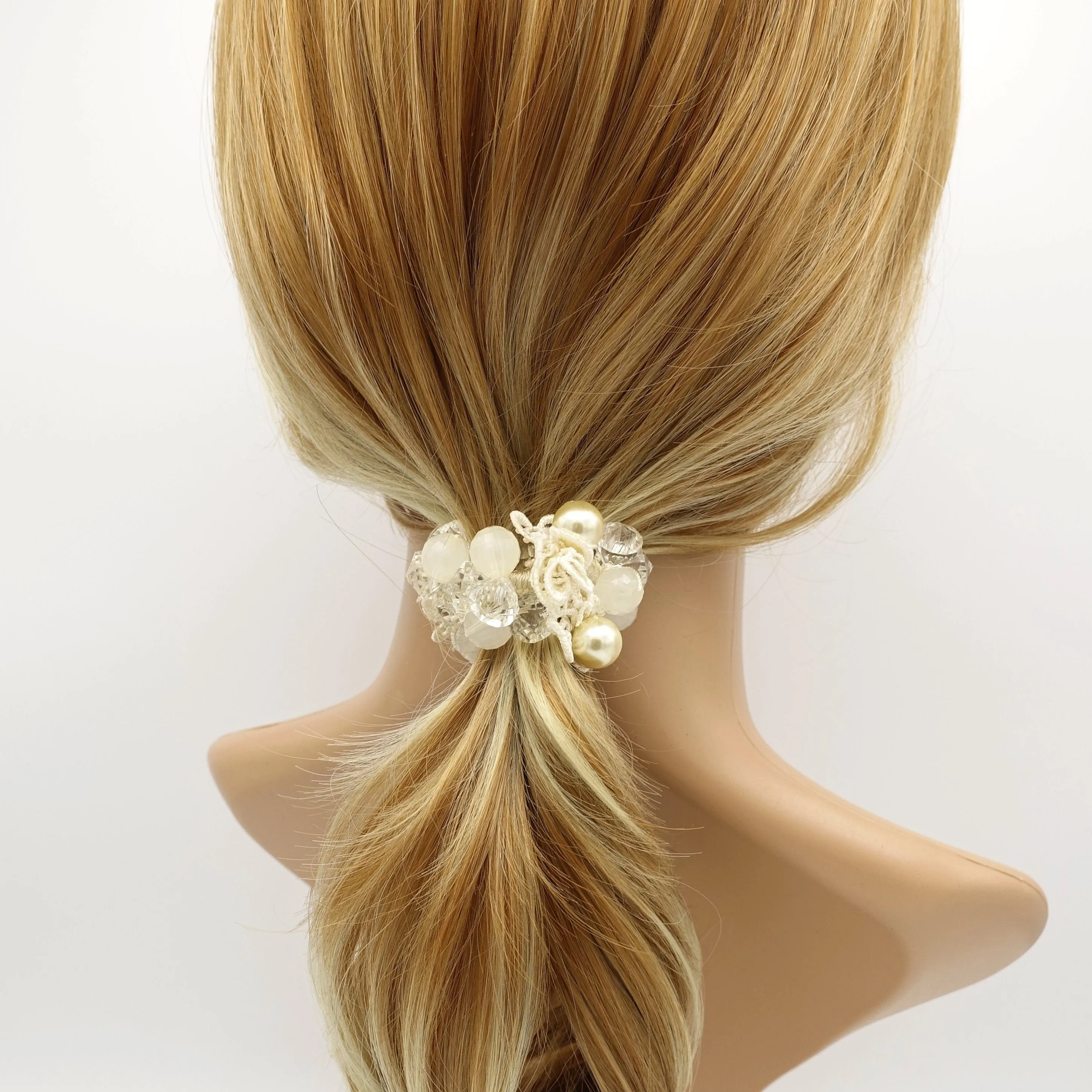 lace acrylic ball beaded hair elastic ponytail holder women hair accessory