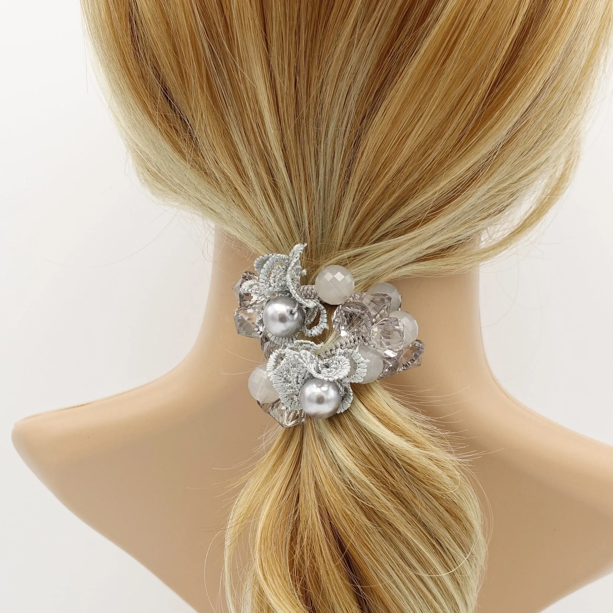 lace acrylic ball beaded hair elastic ponytail holder women hair accessory