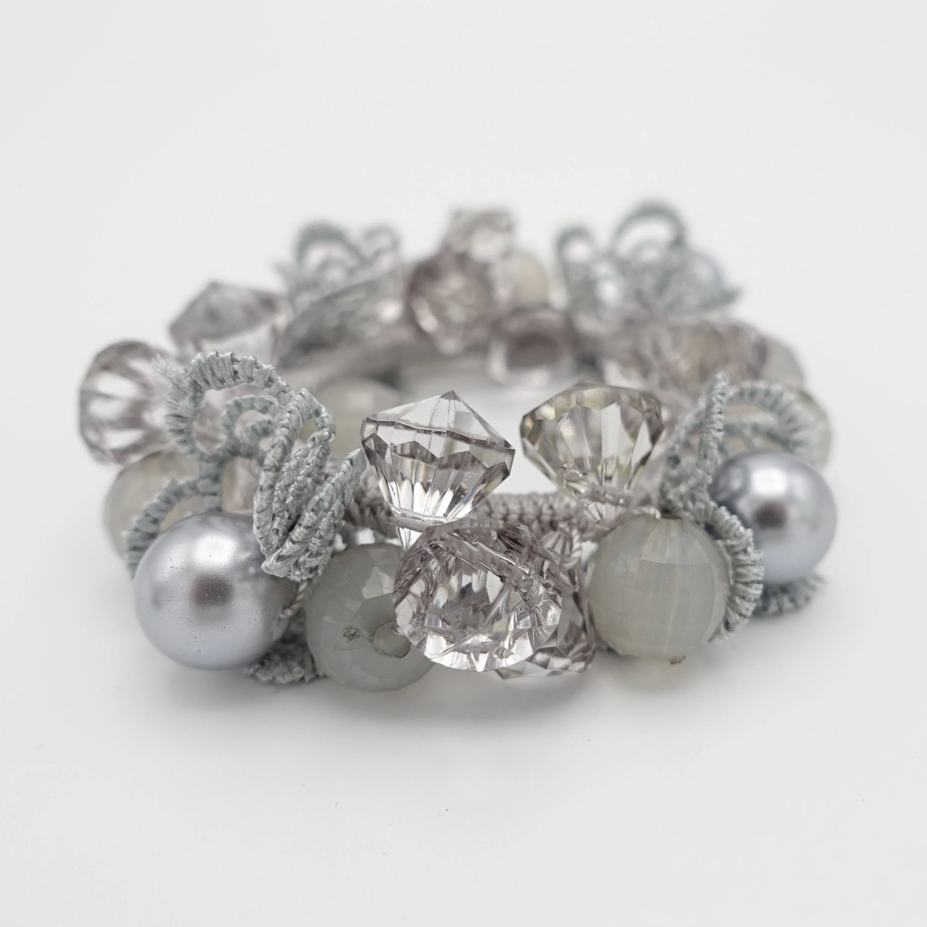 lace acrylic ball beaded hair elastic ponytail holder women hair accessory