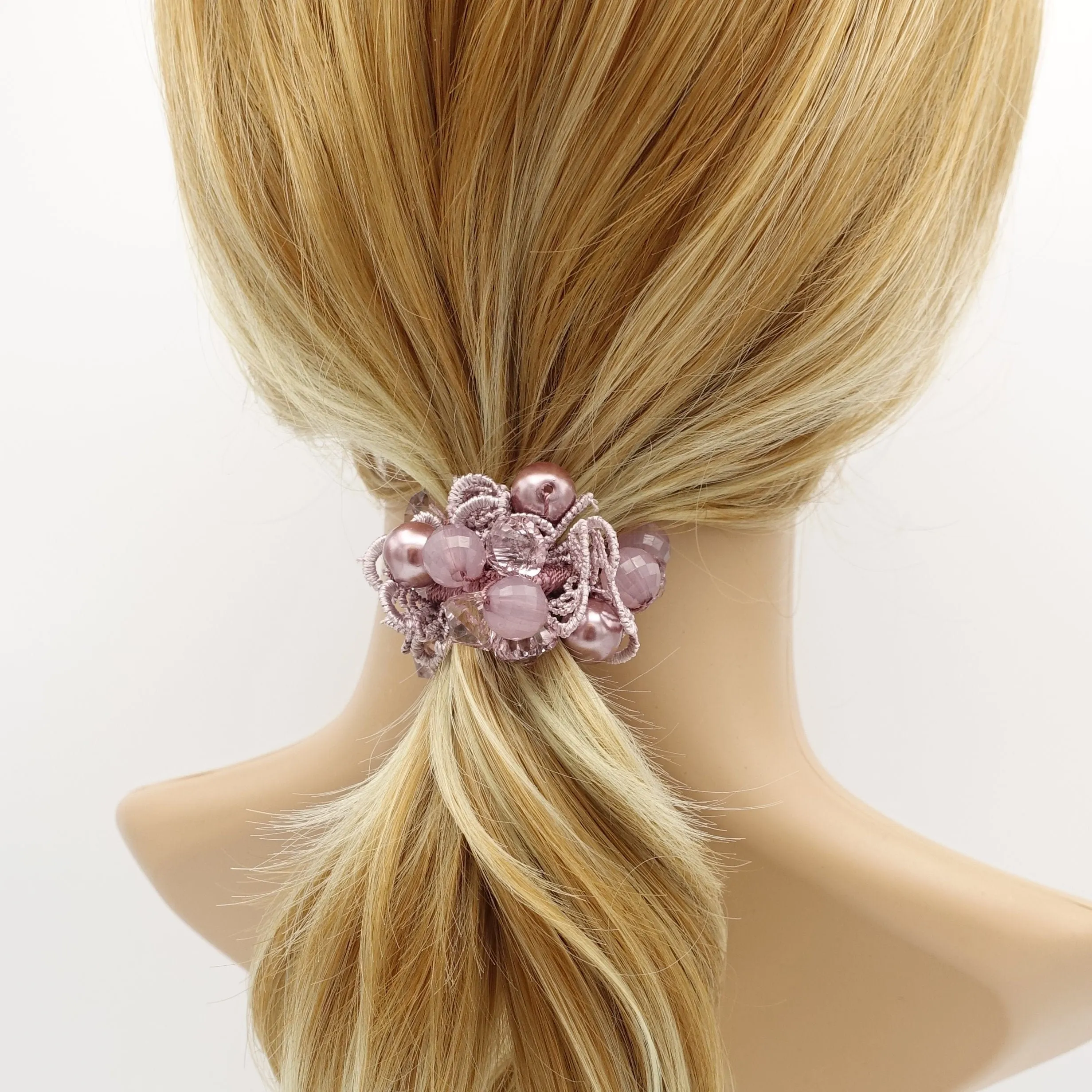 lace acrylic ball beaded hair elastic ponytail holder women hair accessory