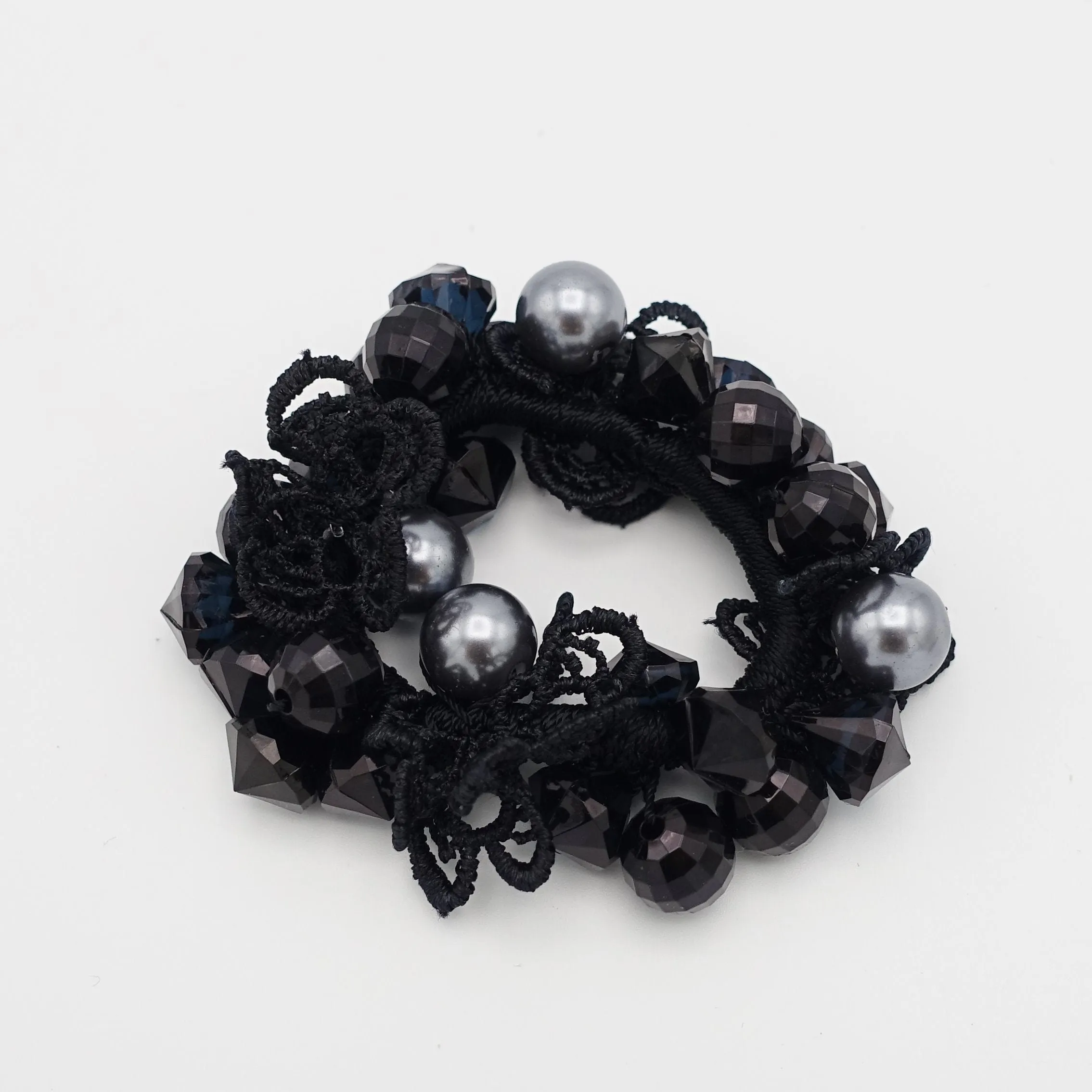 lace acrylic ball beaded hair elastic ponytail holder women hair accessory