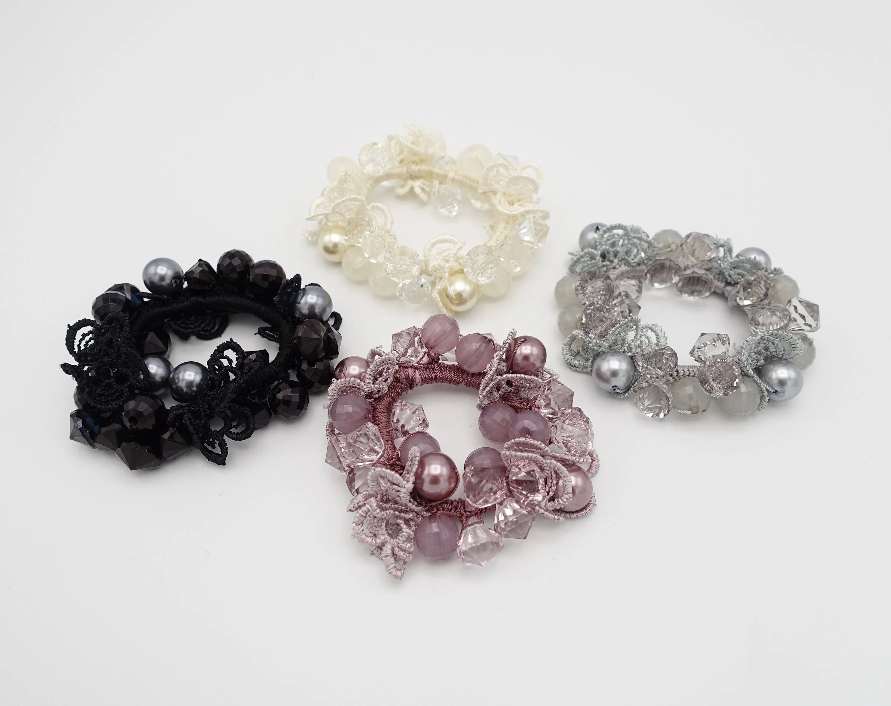 lace acrylic ball beaded hair elastic ponytail holder women hair accessory