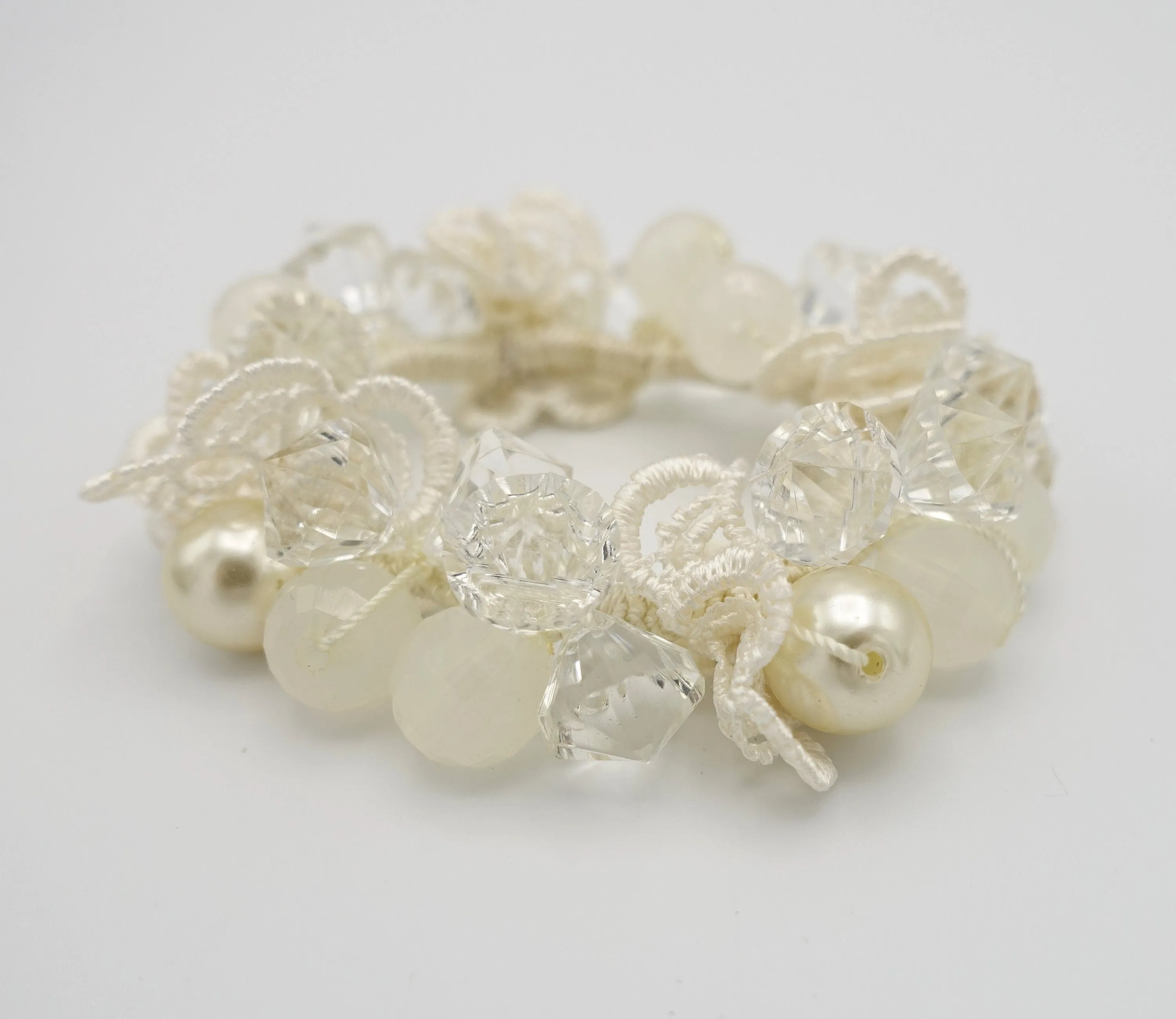 lace acrylic ball beaded hair elastic ponytail holder women hair accessory
