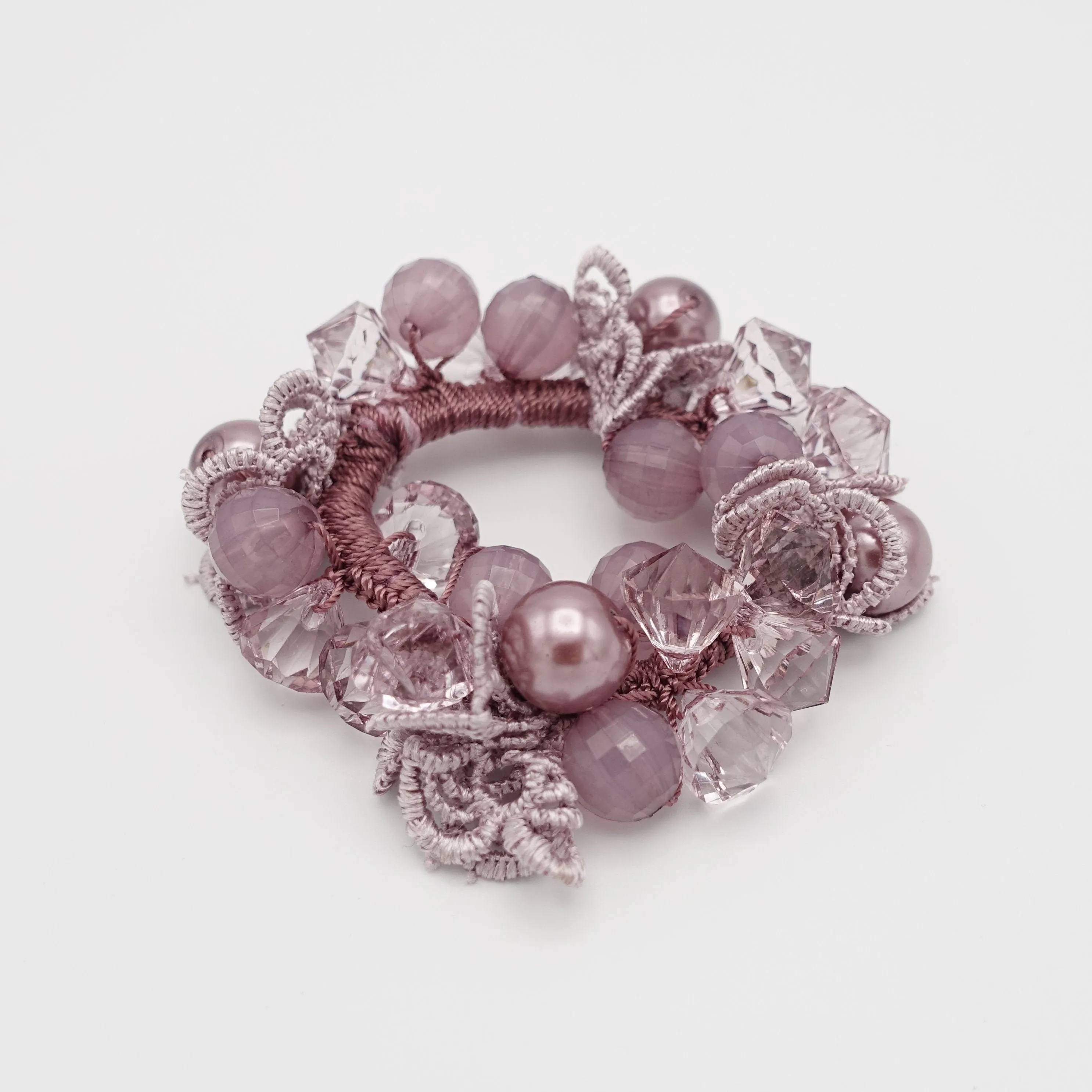 lace acrylic ball beaded hair elastic ponytail holder women hair accessory