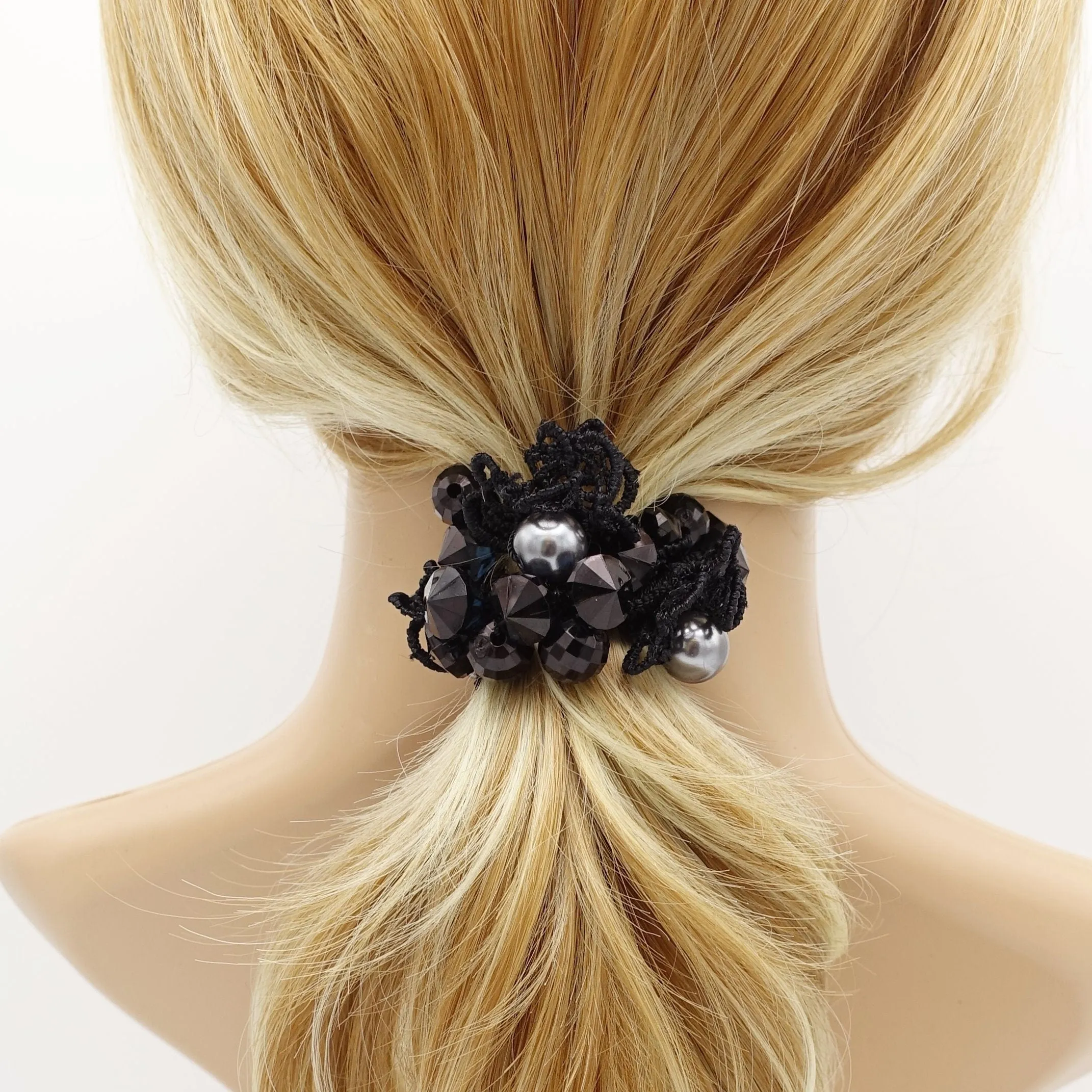 lace acrylic ball beaded hair elastic ponytail holder women hair accessory