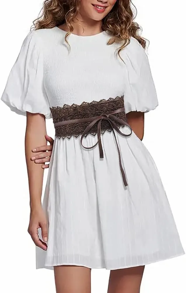 Lace-up Waist Belt Faux Leather Corset Belt Tie Wrap Bowknot Waistband for Women