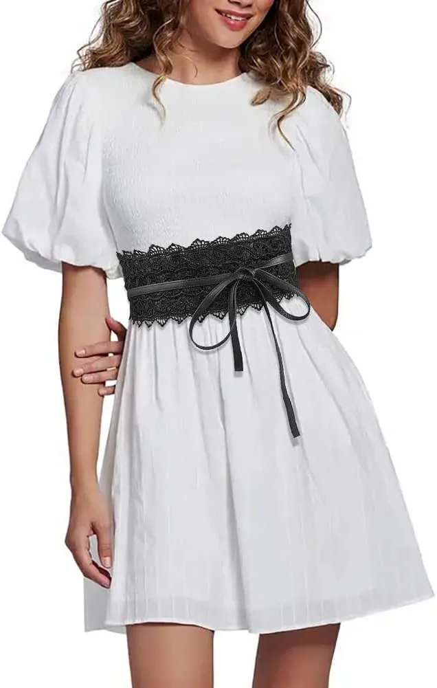 Lace-up Waist Belt Faux Leather Corset Belt Tie Wrap Bowknot Waistband for Women