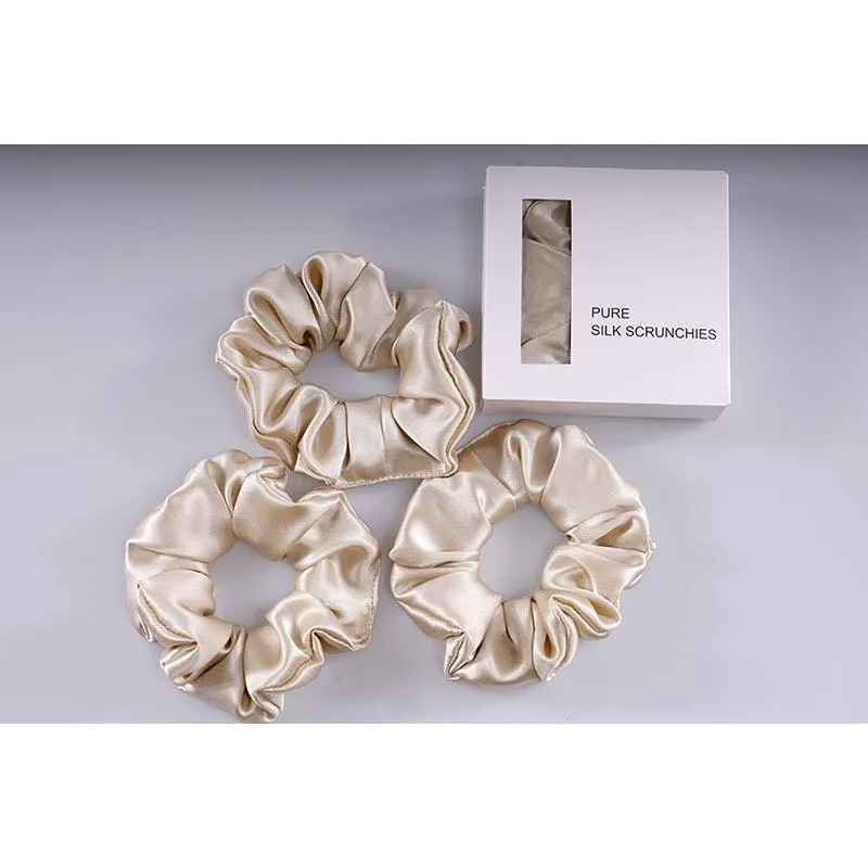 Large Silk Scrunchies - Beige - 3 Pack - Dropshipping