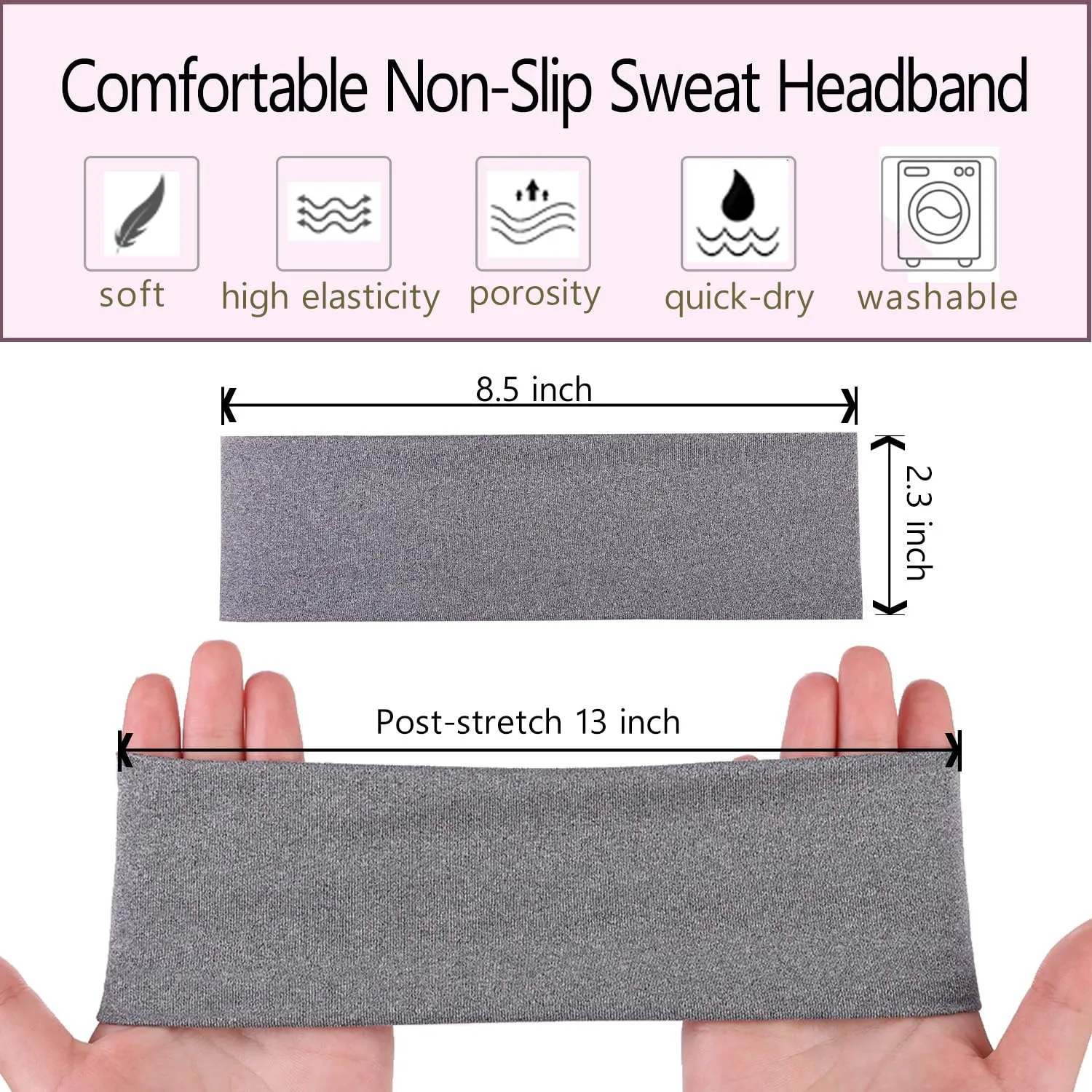 Leeven Women's Headbands for Short Hair Non Slip Elastic Floral 6 PCS Hairbands Soft Fabric Stripe Head Bands for Girls Heart Headbands