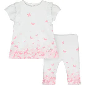 LITTLE A - Davina Butterfly Print Leggings Set - White