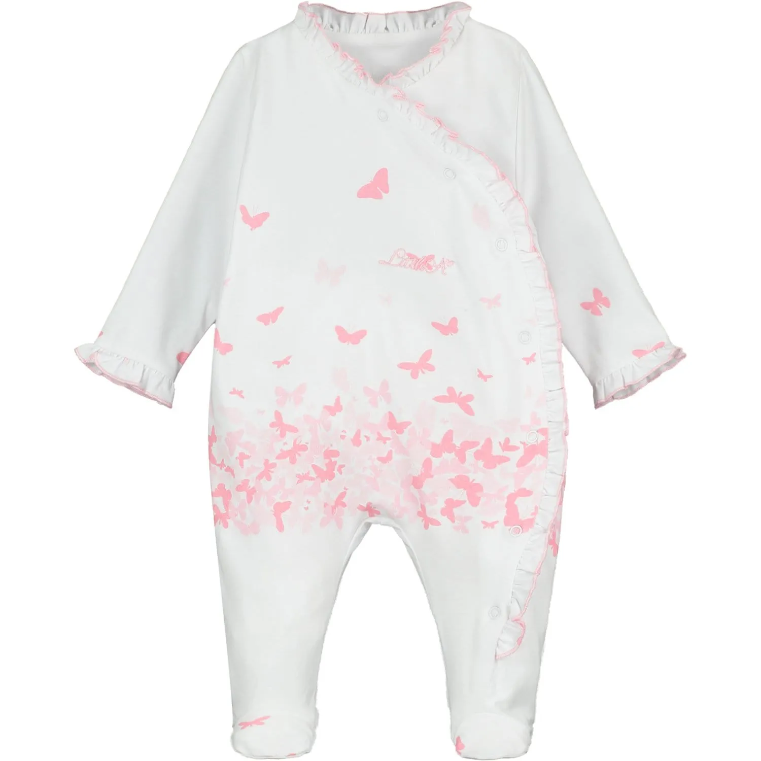 LITTLE A - Demi Butterfly Print Baby Grow - White