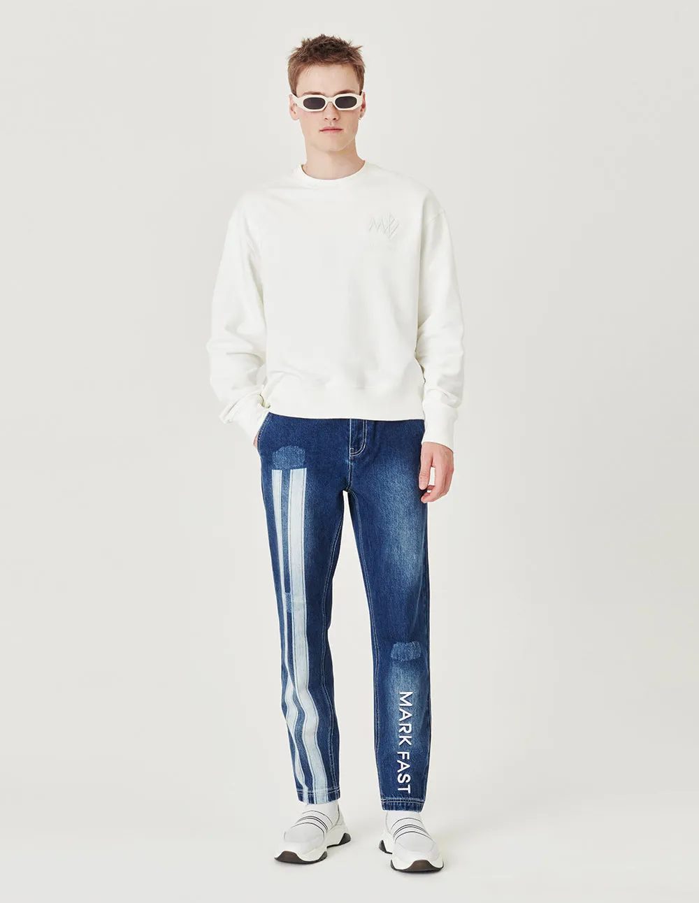 MARK FAST Round neck MF logo embroidery top
