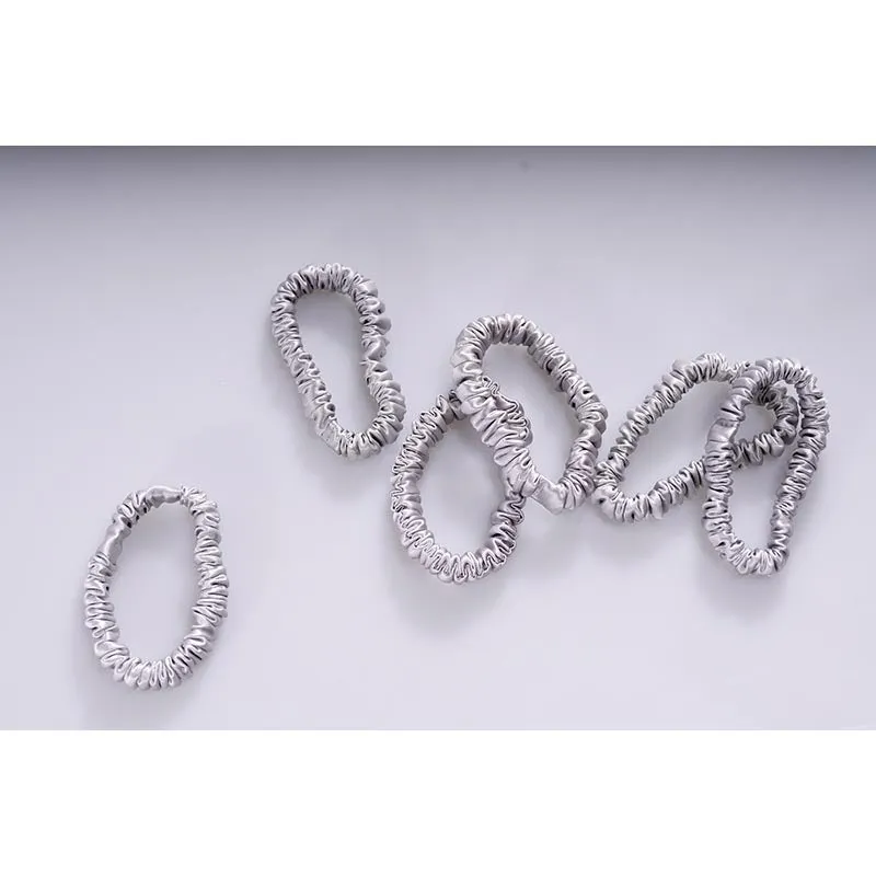 Mini silk scrunchies - Silver - 6 pack - dropshipping