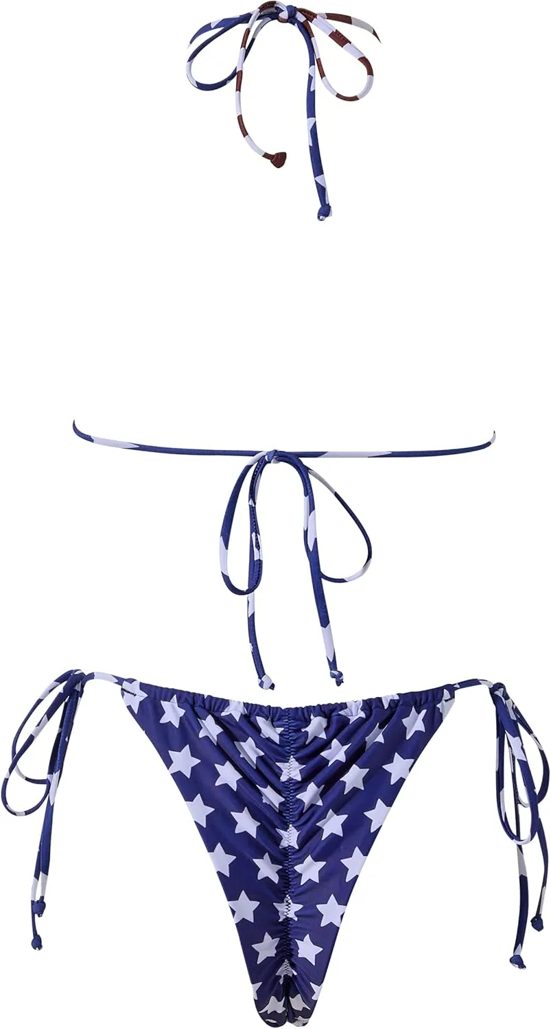 MOSHENGQI Women Sexy Brazilian Bikini 2 Piece Spaghetti Strap Top Thong Swimsuit Bathing Suit