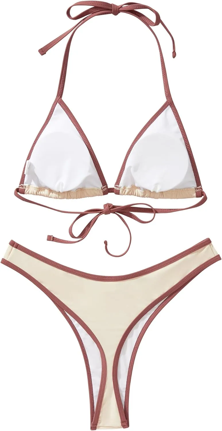 MOSHENGQI Women Sexy Brazilian Bikini 2 Piece Spaghetti Strap Top Thong Swimsuit Bathing Suit