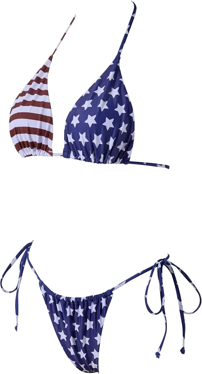 MOSHENGQI Women Sexy Brazilian Bikini 2 Piece Spaghetti Strap Top Thong Swimsuit Bathing Suit
