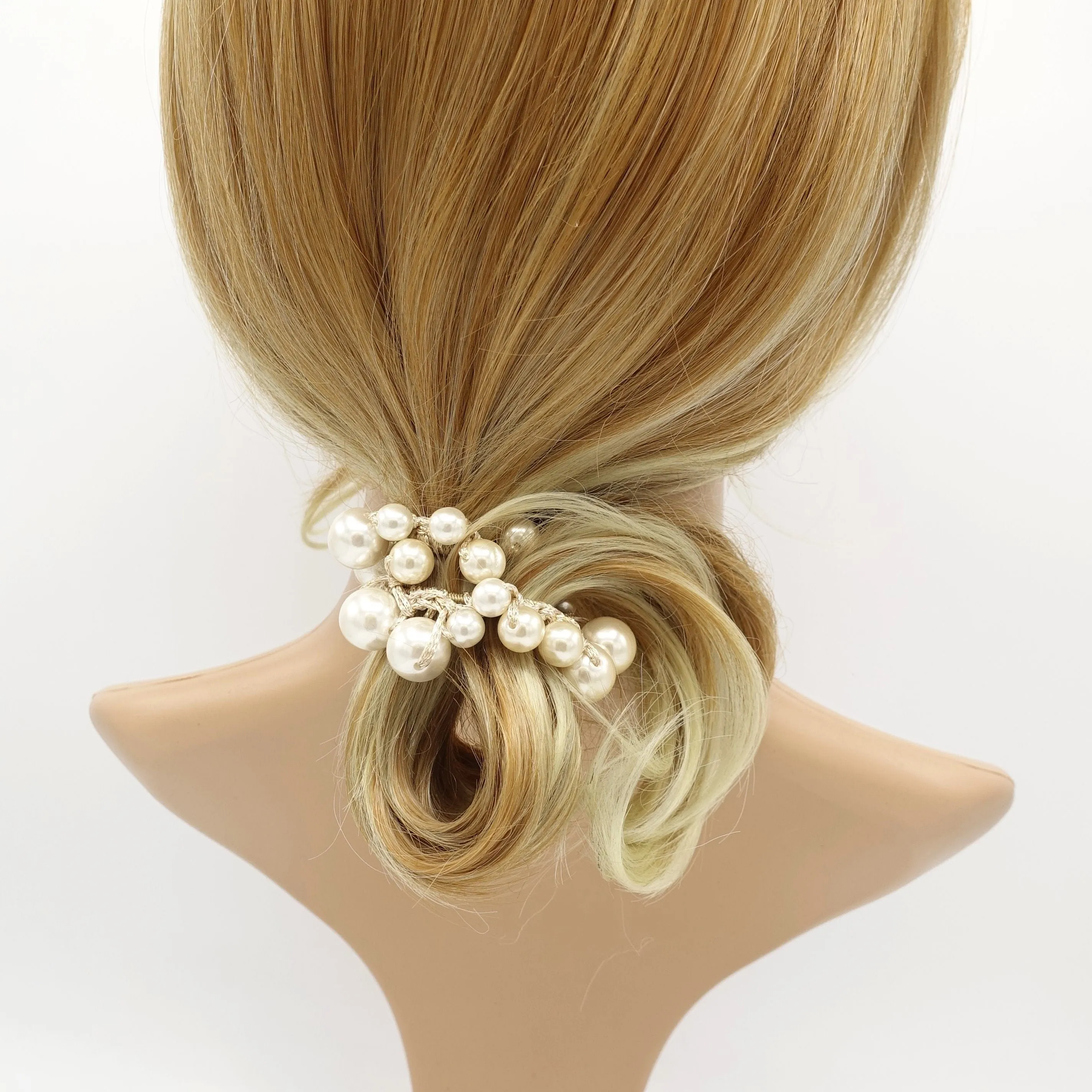 multi size sleek ball beaded hair elastic ponytail holder woman hair accessory