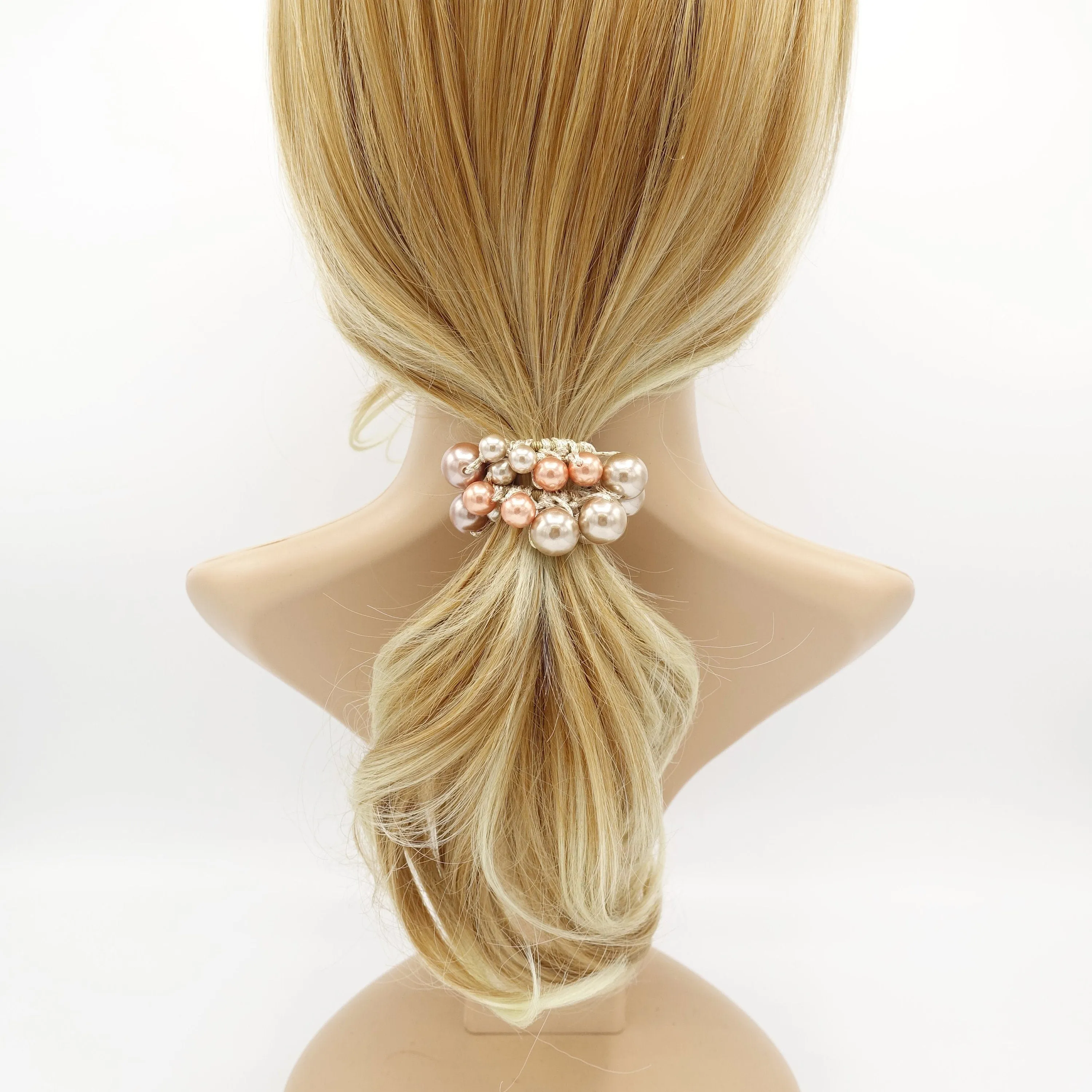 multi size sleek ball beaded hair elastic ponytail holder woman hair accessory