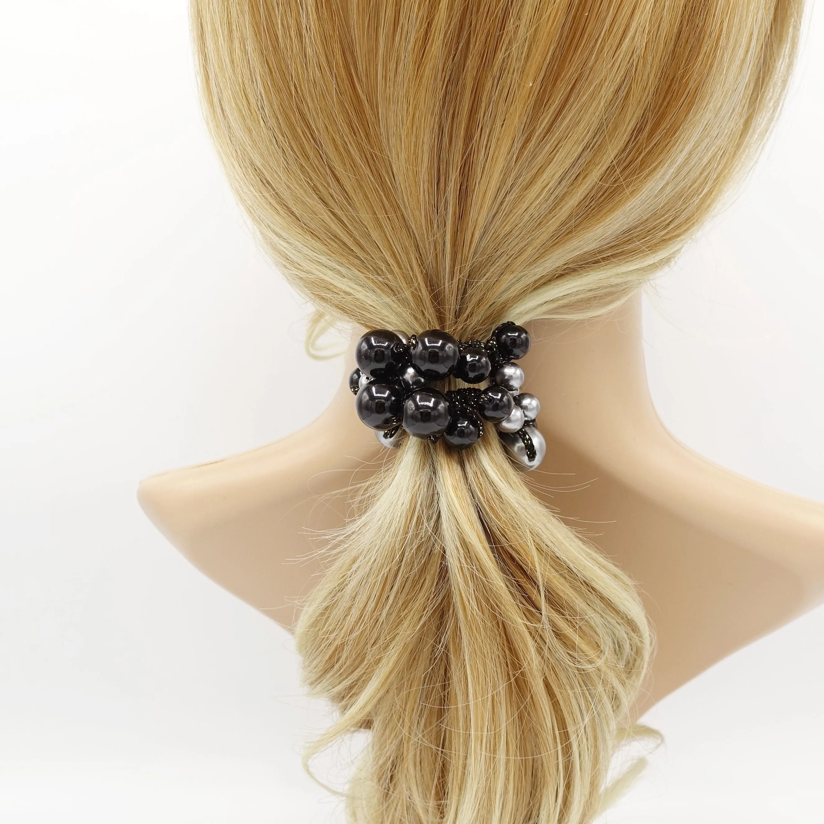 multi size sleek ball beaded hair elastic ponytail holder woman hair accessory