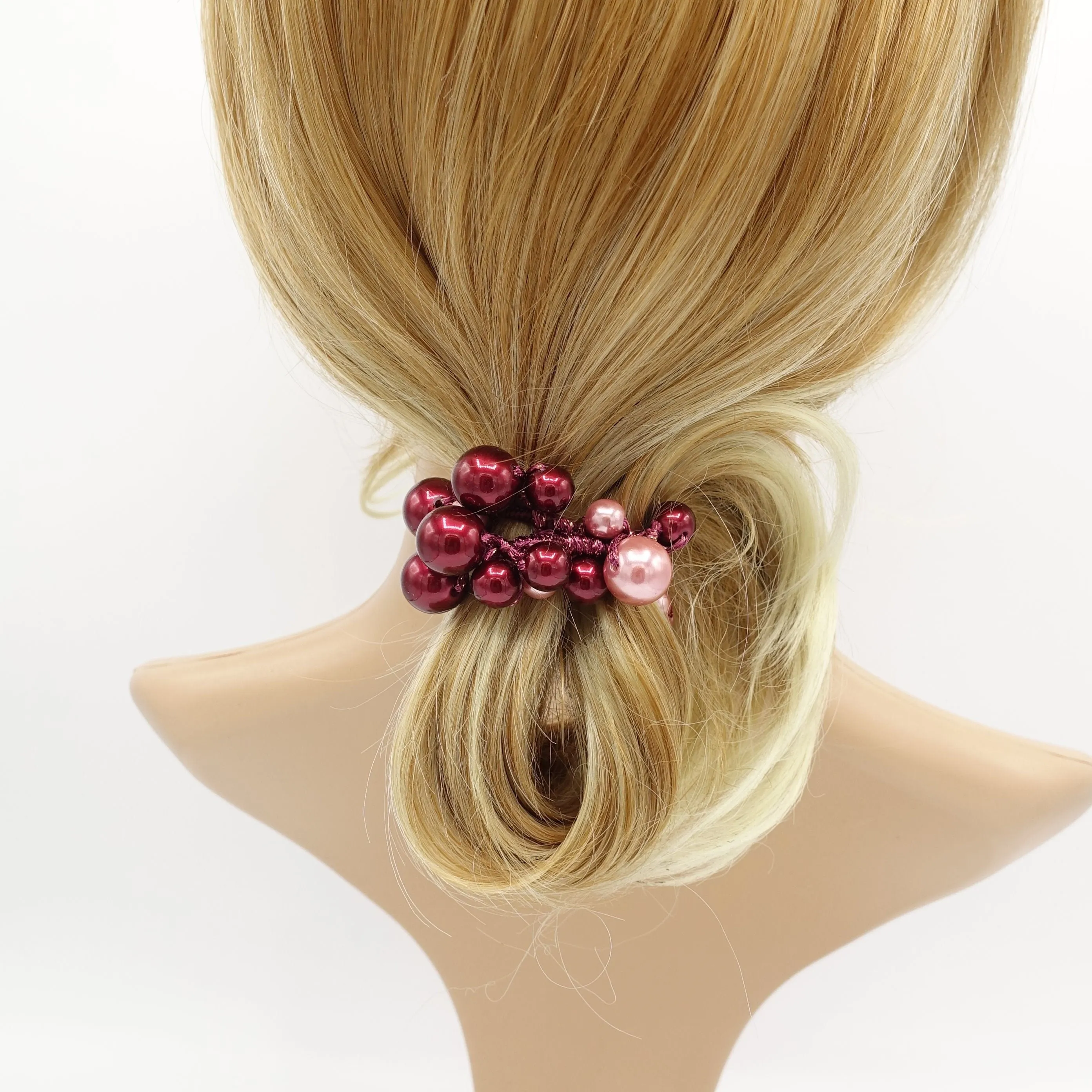 multi size sleek ball beaded hair elastic ponytail holder woman hair accessory