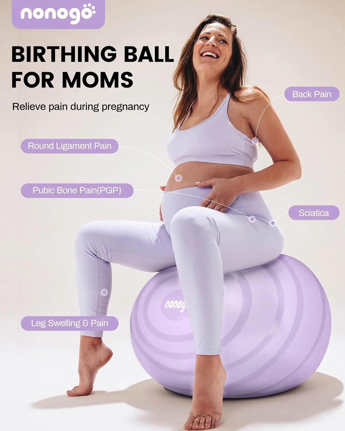 nonogo Birthing Ball for Pregnancy with Resistance Bands- Exercise Ball for Working Out, Yoga, Physical Therapy, Maternity Physio, Balance Stability Ball with Pump