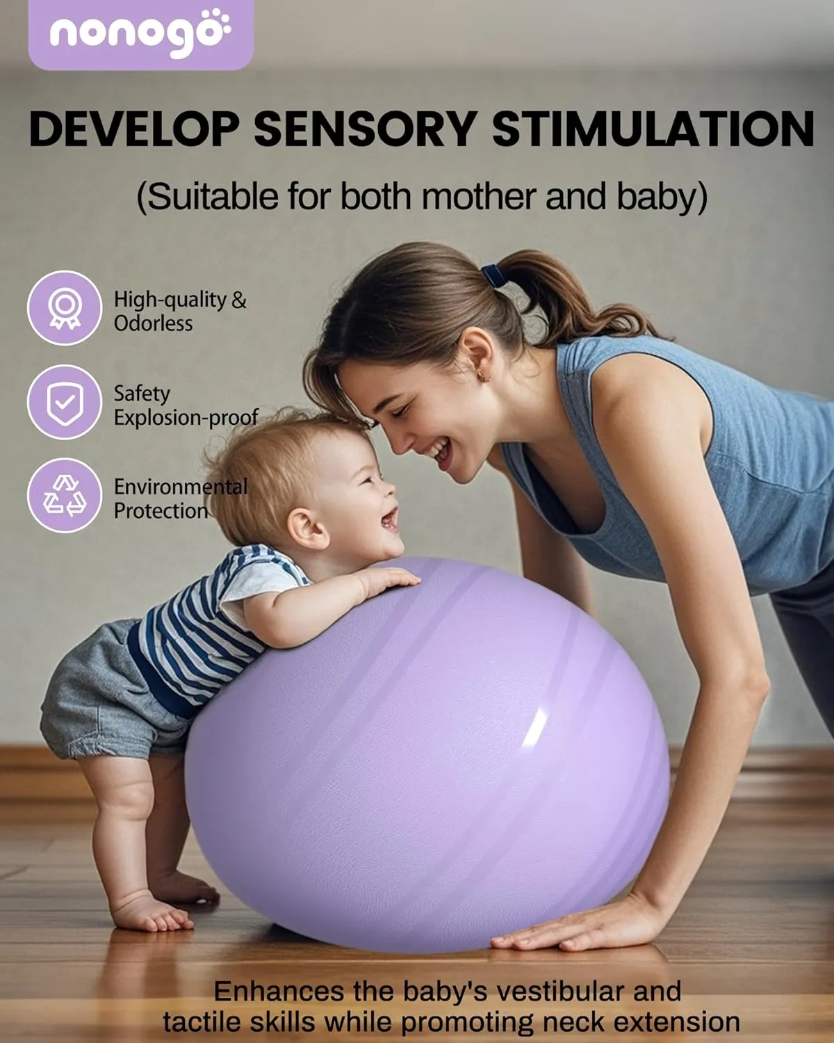 nonogo Birthing Ball for Pregnancy with Resistance Bands- Exercise Ball for Working Out, Yoga, Physical Therapy, Maternity Physio, Balance Stability Ball with Pump