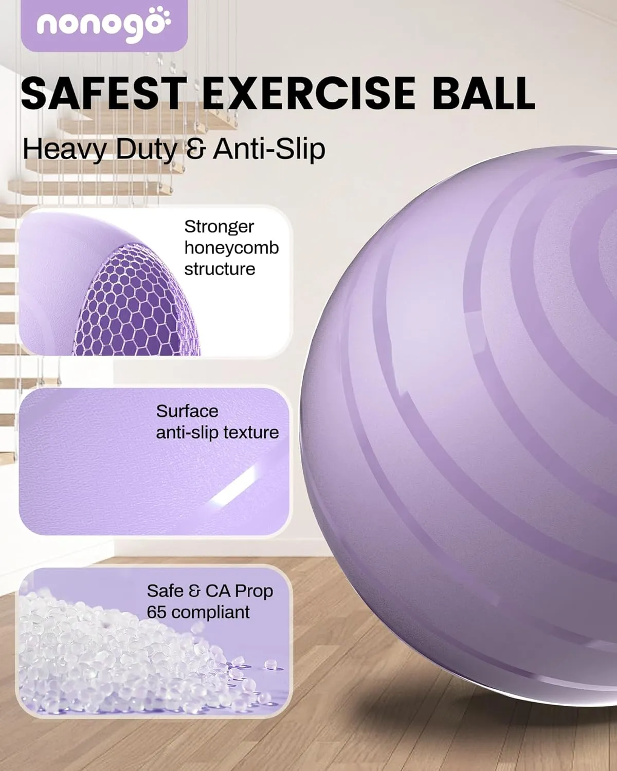 nonogo Birthing Ball for Pregnancy with Resistance Bands- Exercise Ball for Working Out, Yoga, Physical Therapy, Maternity Physio, Balance Stability Ball with Pump