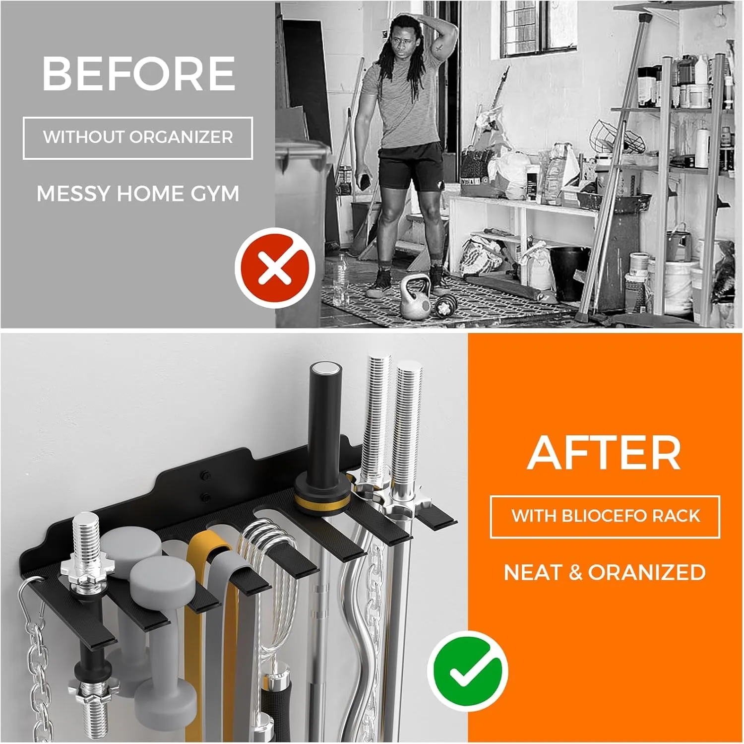 Olympic Barbell Hanger,Garage Gym Bar Wall Rack,Vertical Barbell Mount Rack,Black Powder Coated,Space Saving Commercial or Home Gym Accessory,Holds Under 33mm Bar Size