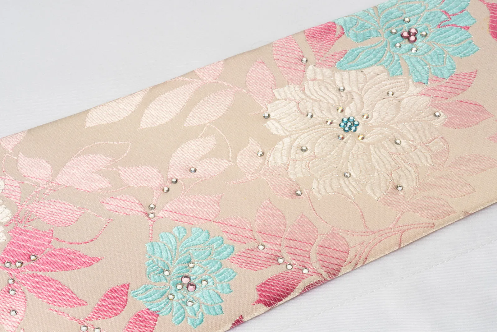 Paco Rabanne Rhinestone Necktie Floral On Pink With Silver Sparkles
