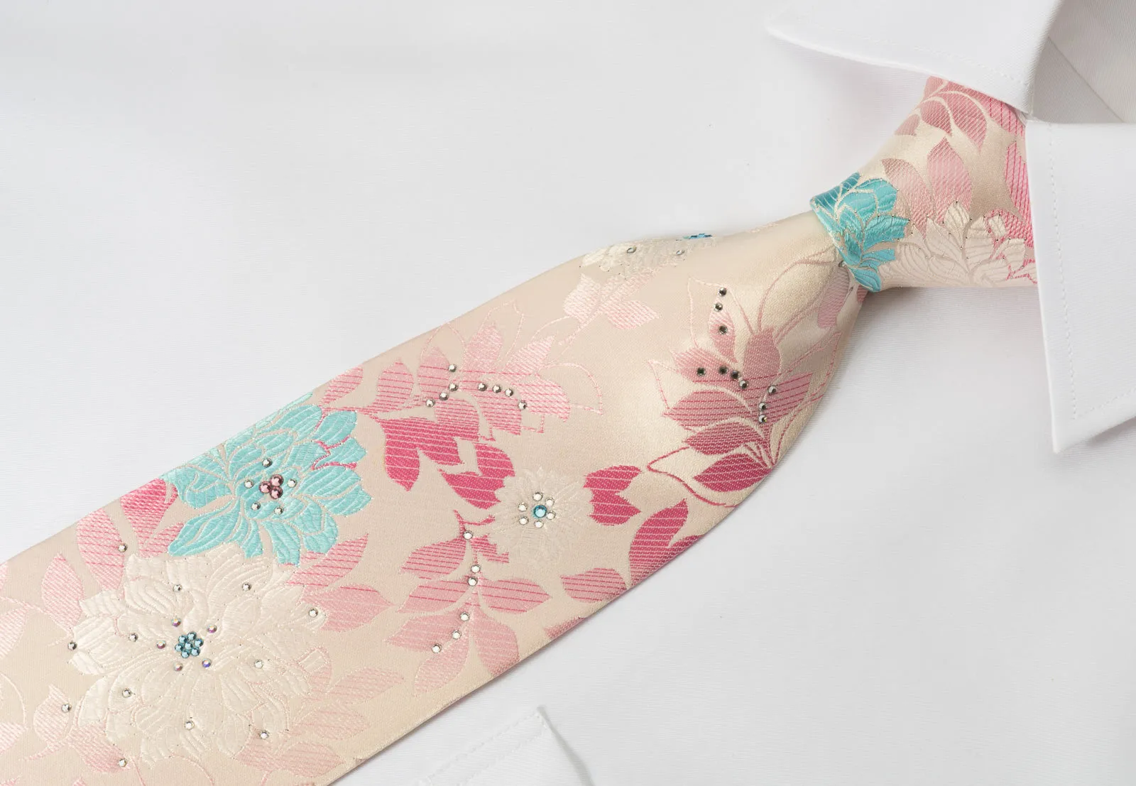 Paco Rabanne Rhinestone Necktie Floral On Pink With Silver Sparkles