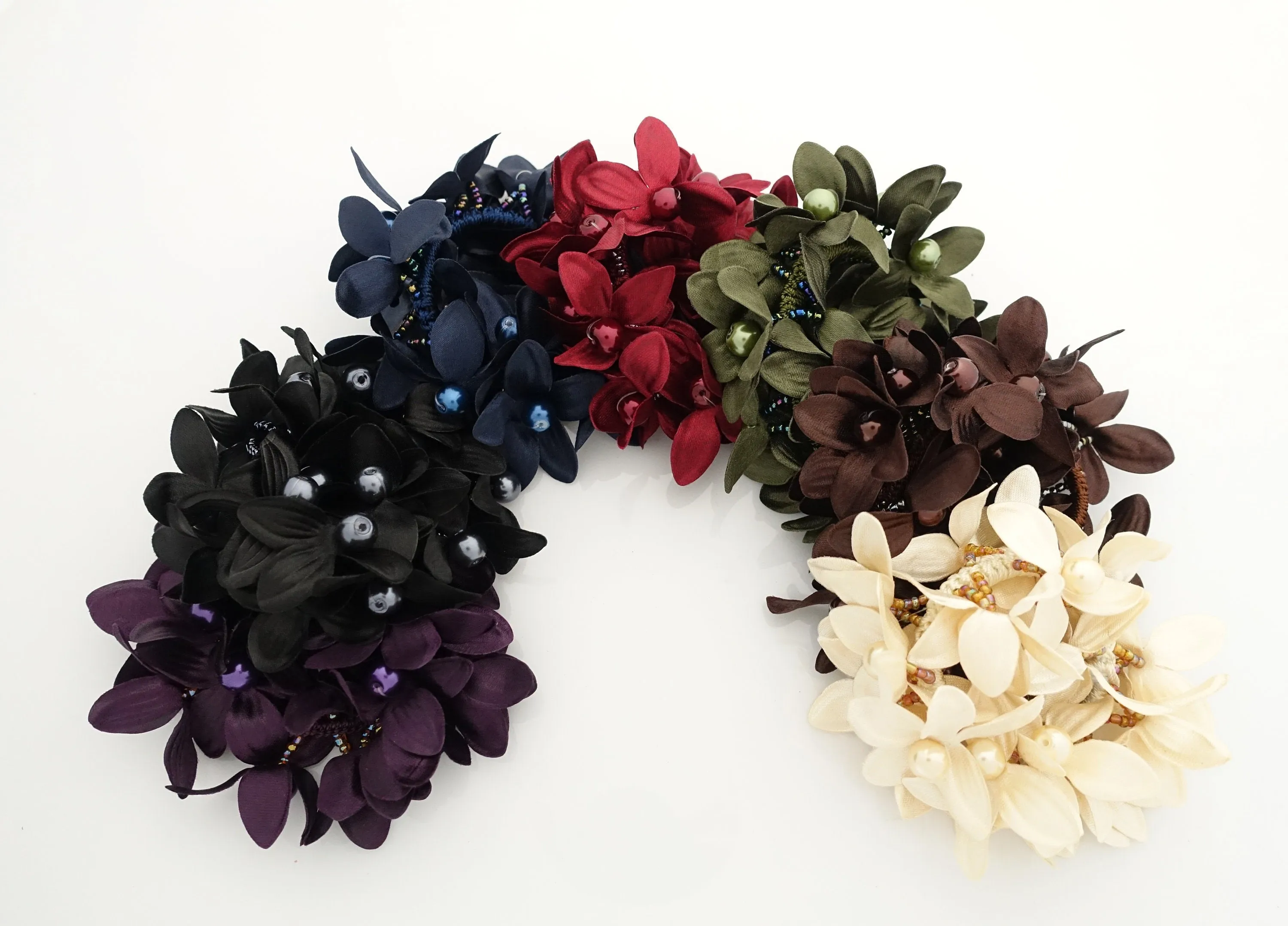 pearl flower beaded hair elastic ponytail holder decorated elastic band hair tie scrunchies woman hair accessory